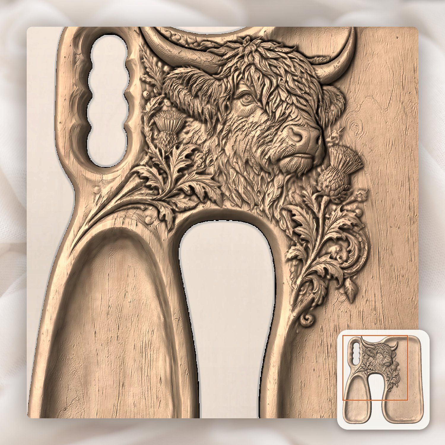 Highland Cow Serving Board CNC Relief STL bas-relief STL — view 9