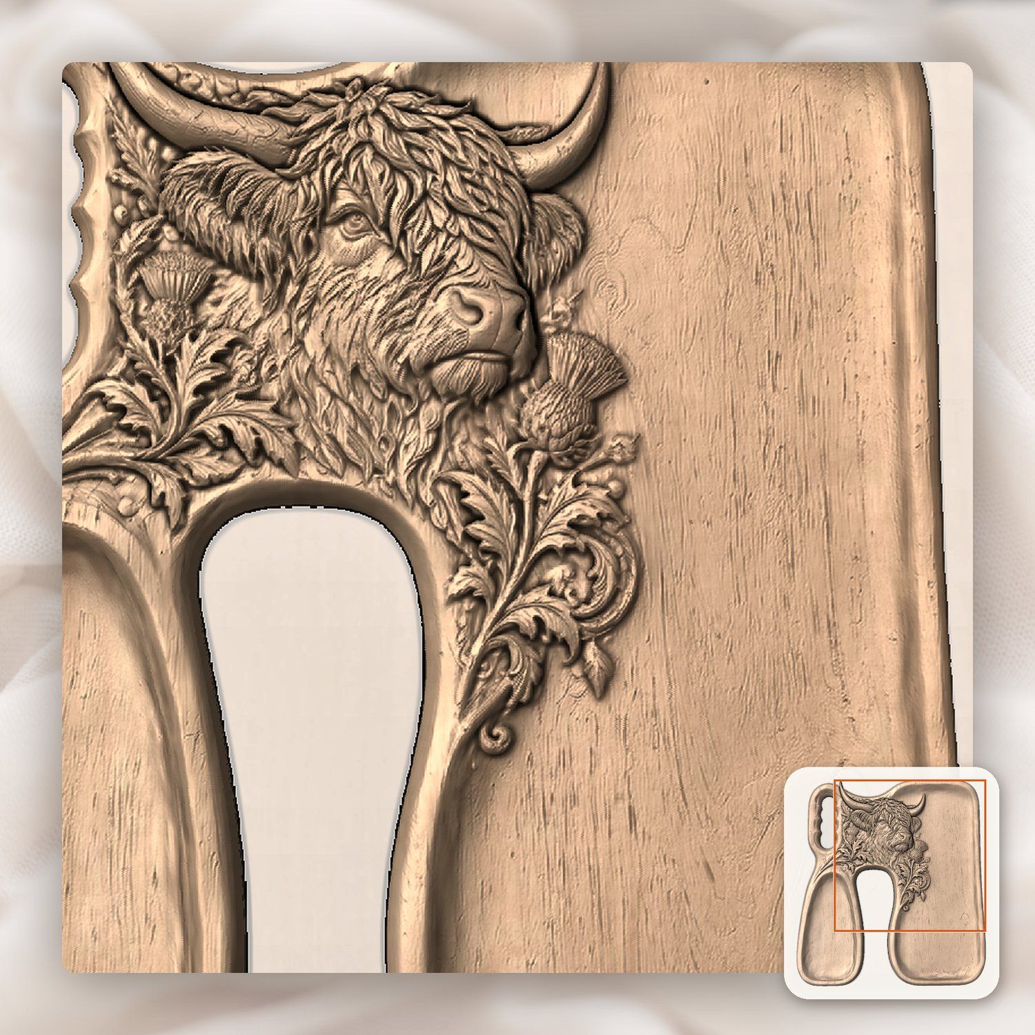 Highland Cow Serving Board CNC Relief STL bas-relief STL — view 10