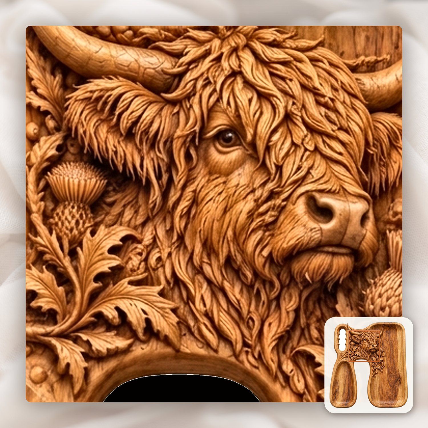 Highland Cow Serving Board CNC Relief STL bas-relief STL — view 11