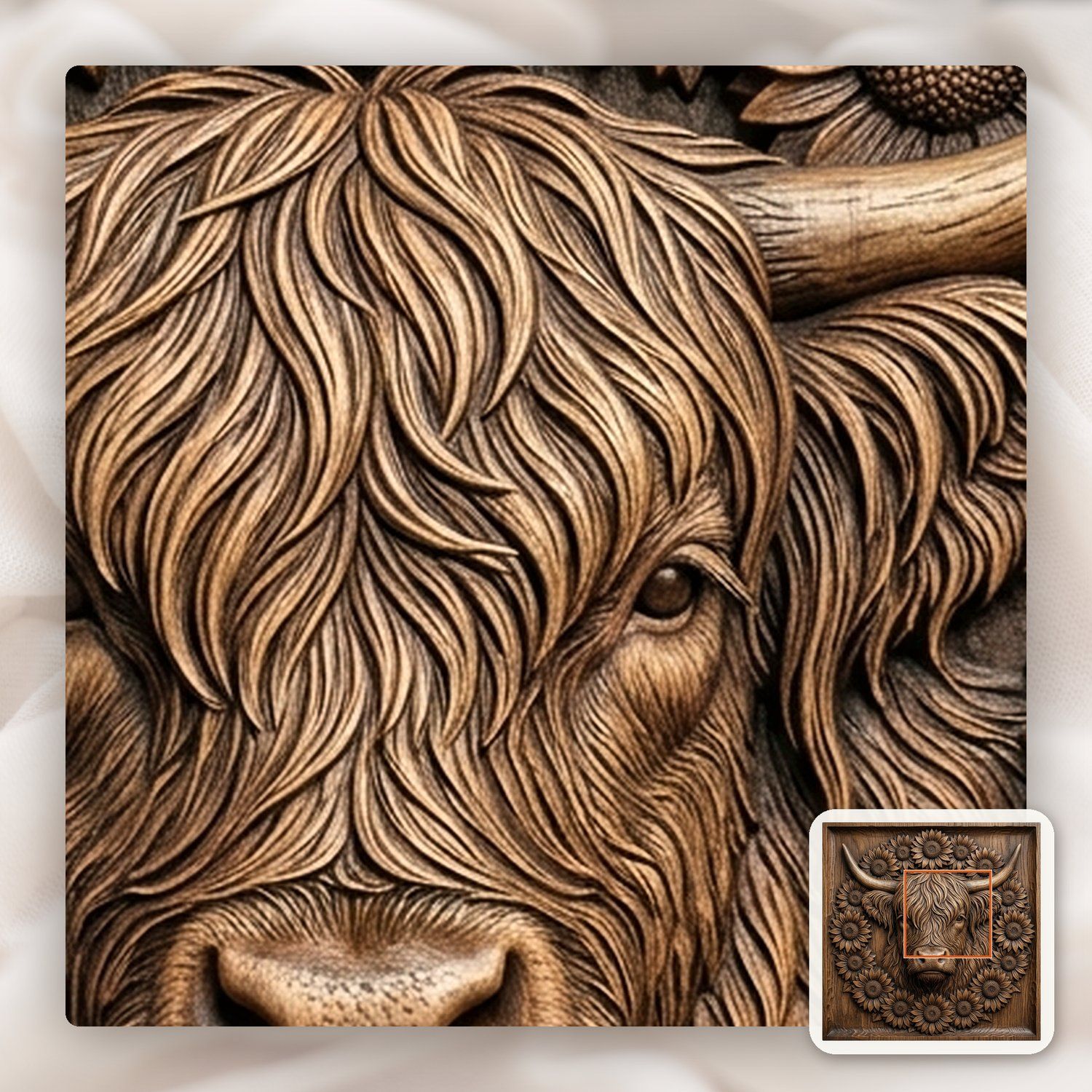 Highland Cow Sunflower Garden CNC Relief STL bas-relief STL — view 11