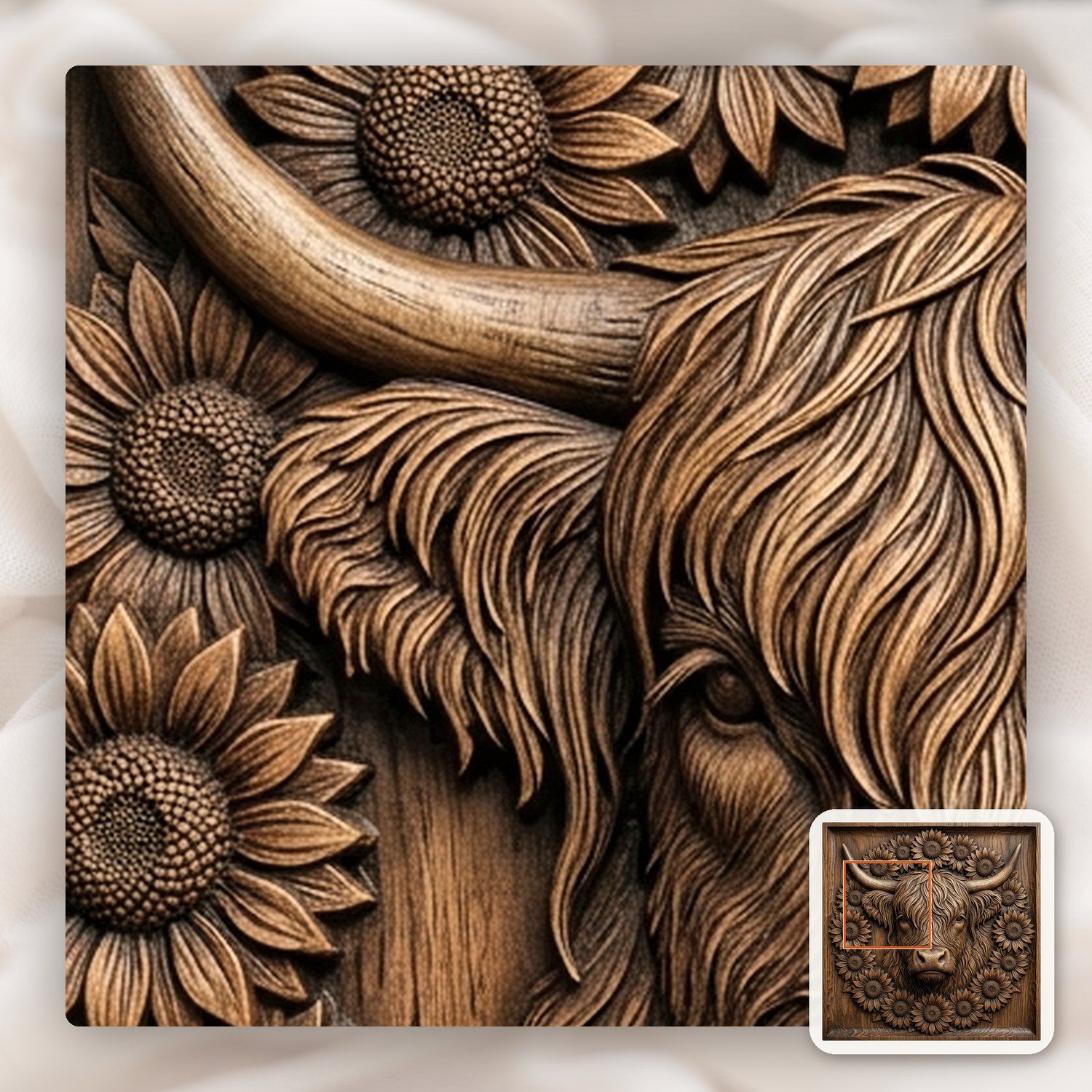 Highland Cow Sunflower Garden CNC Relief STL bas-relief STL — view 12