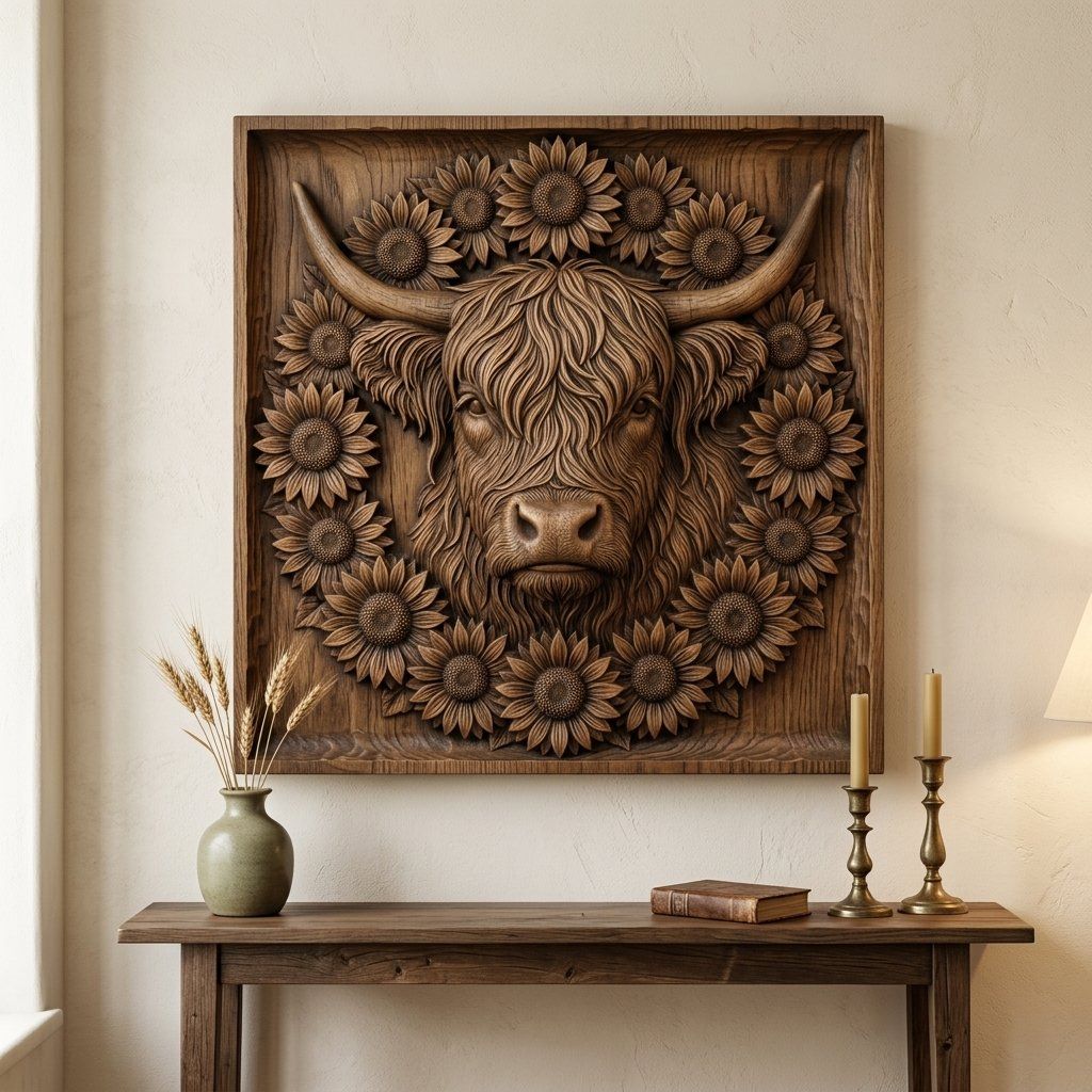 Highland Cow Sunflower Garden CNC Relief STL bas-relief STL — view 13