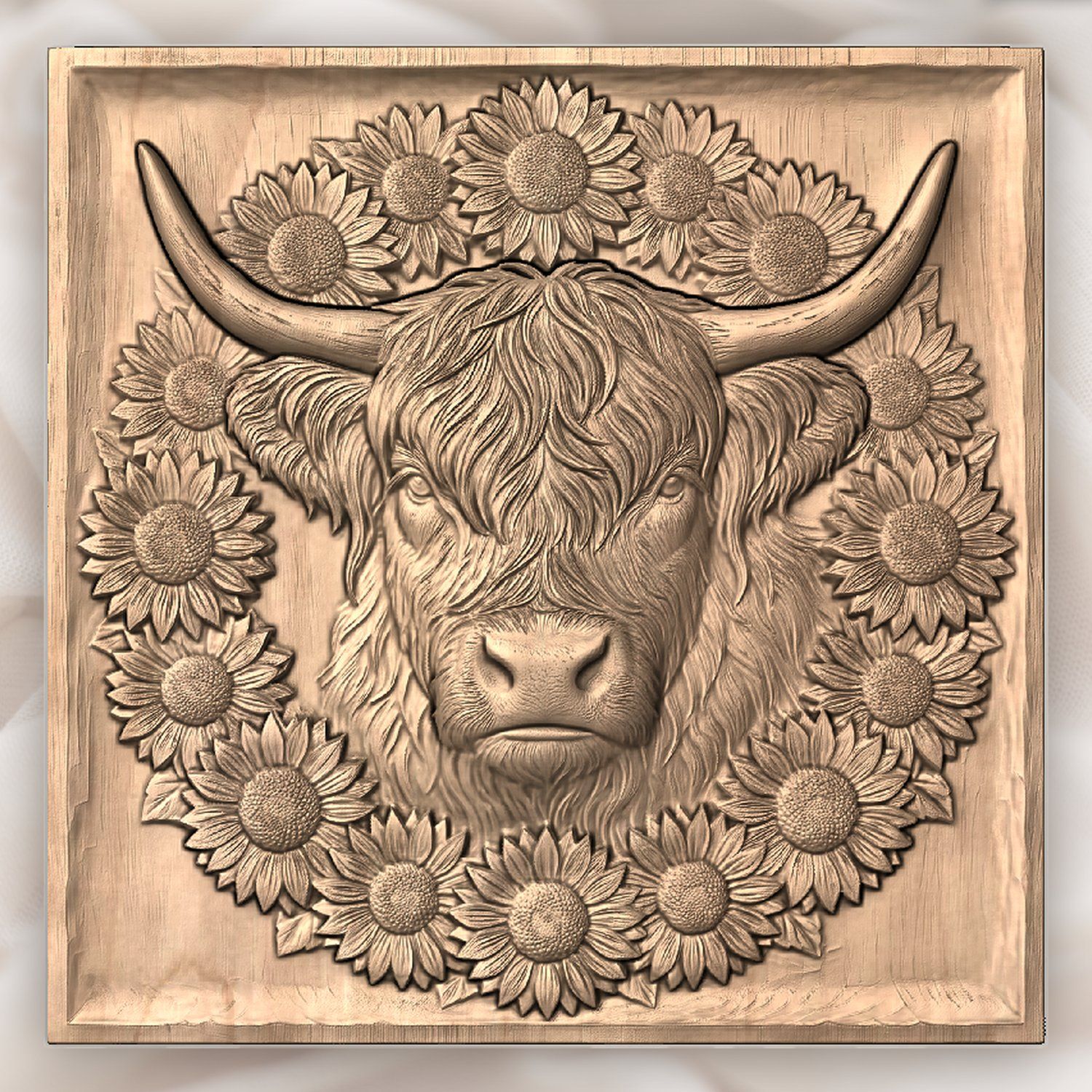 Highland Cow Sunflower Garden CNC Relief STL bas-relief STL — view 3