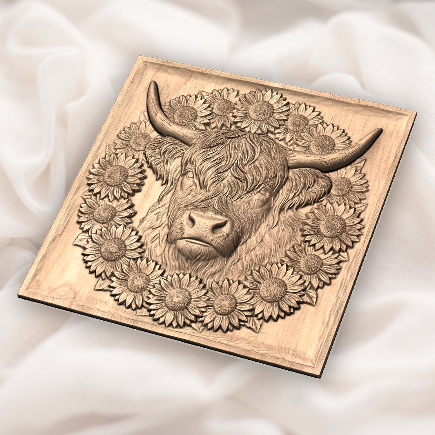 Highland Cow Sunflower Garden CNC Relief STL bas-relief STL — view 4