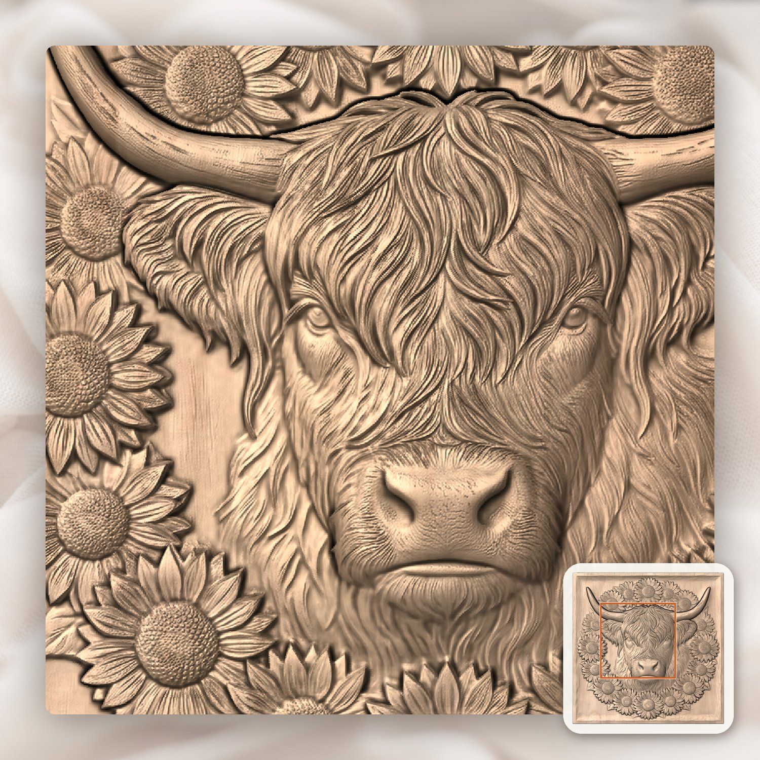 Highland Cow Sunflower Garden CNC Relief STL bas-relief STL — view 6