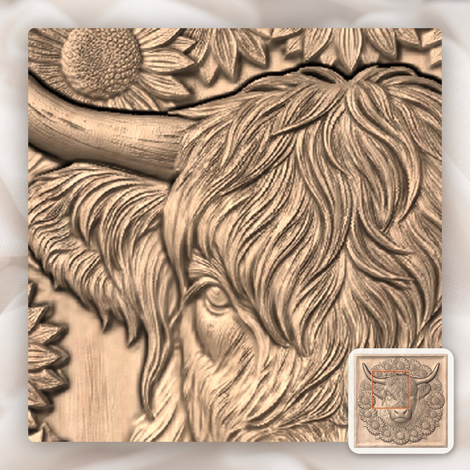 Highland Cow Sunflower Garden CNC Relief STL bas-relief STL — view 7