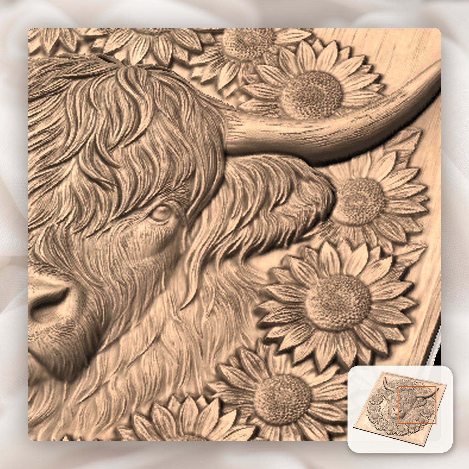 Highland Cow Sunflower Garden CNC Relief STL bas-relief STL — view 10