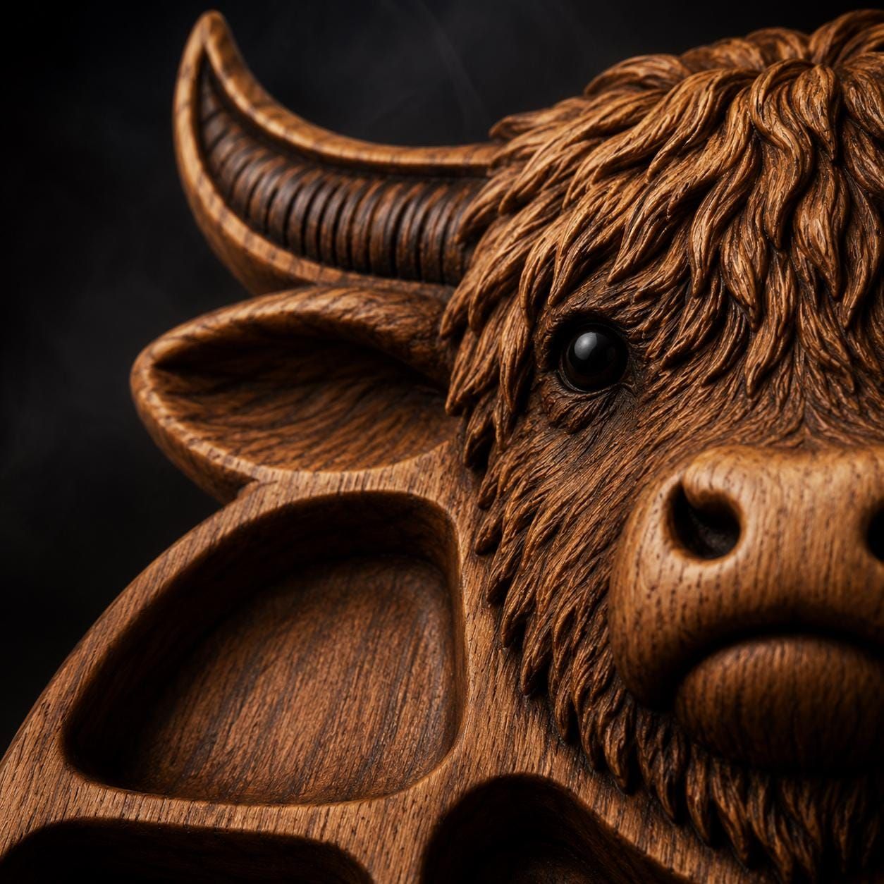 Highland Cow Serving Tray STL with Snack Compartments bas-relief STL — view 2