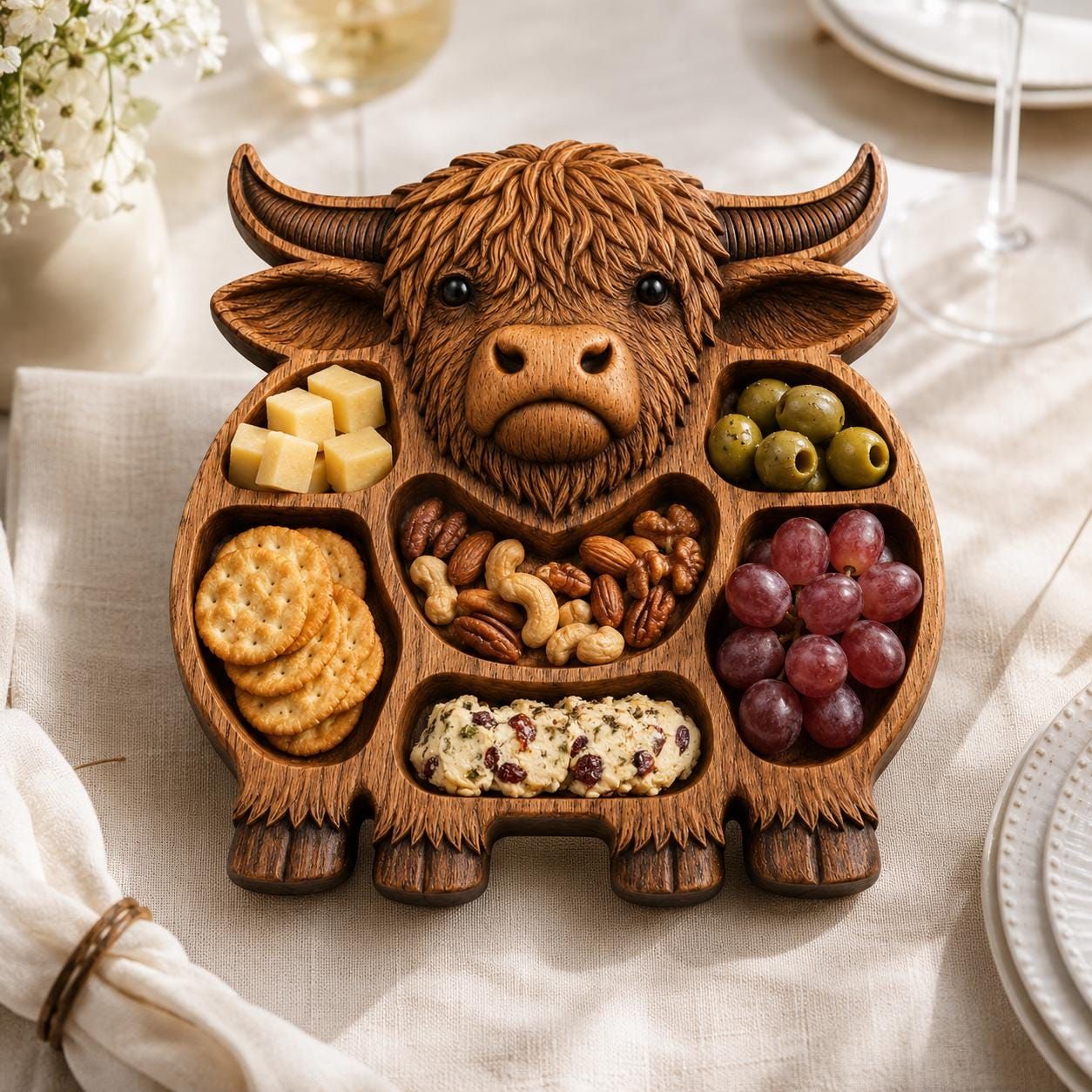 Highland Cow Serving Tray STL with Snack Compartments bas-relief STL — view 6
