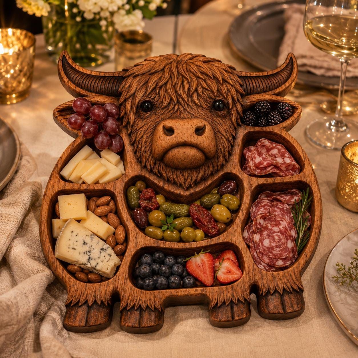 Highland Cow Serving Tray STL with Snack Compartments bas-relief STL — view 7
