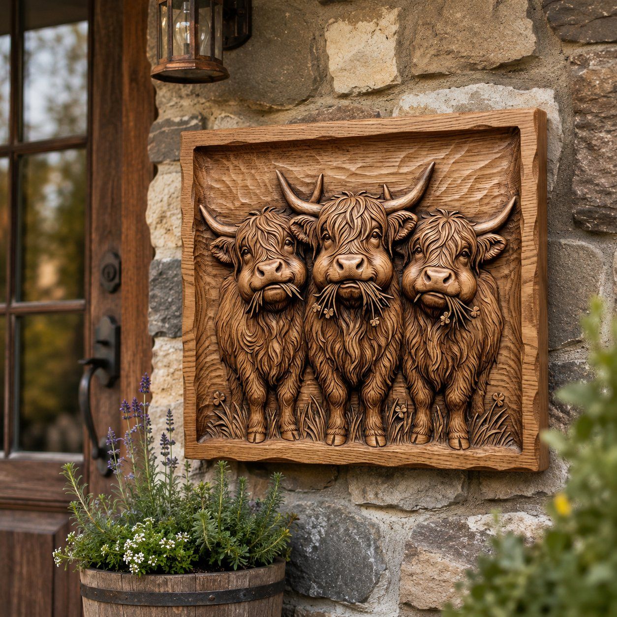 Highland Cow Trio With Lucky Clovers CNC Relief STL bas-relief STL — view 6