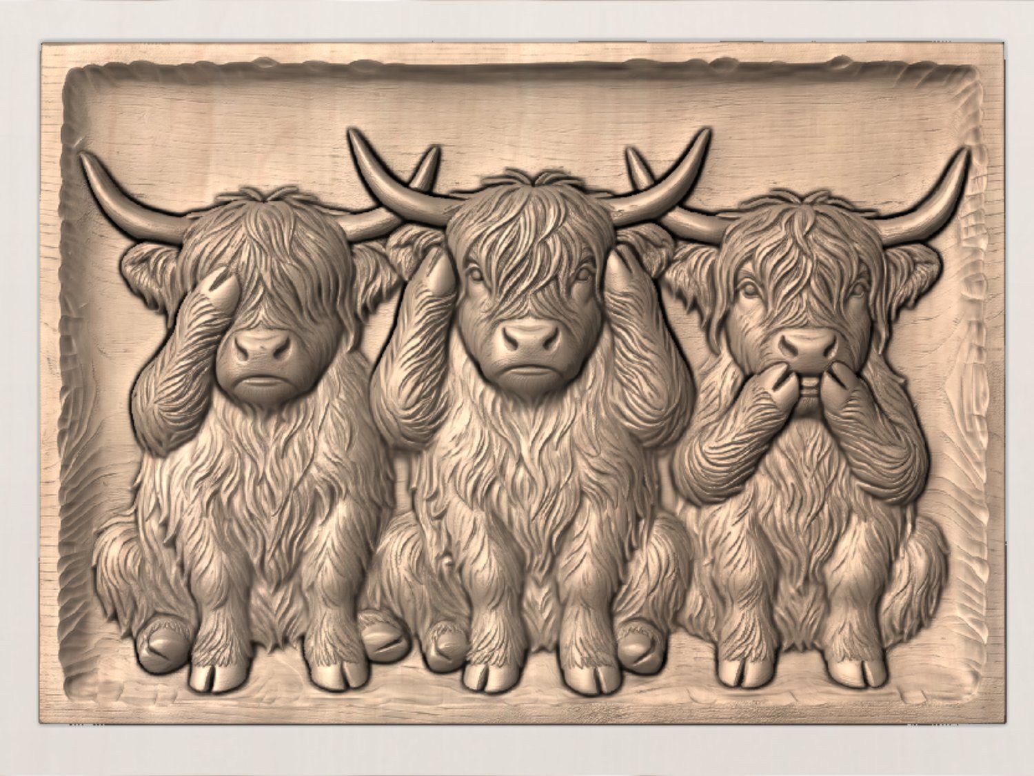 Highland Cow Wise Trio CNC Relief STL bas-relief STL — view 2