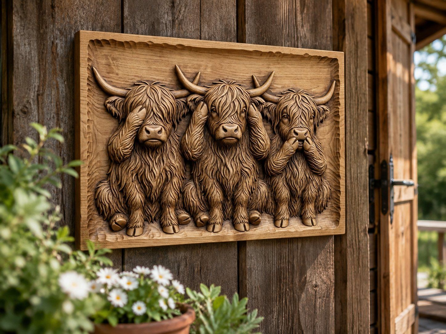 Highland Cow Wise Trio CNC Relief STL bas-relief STL — view 6