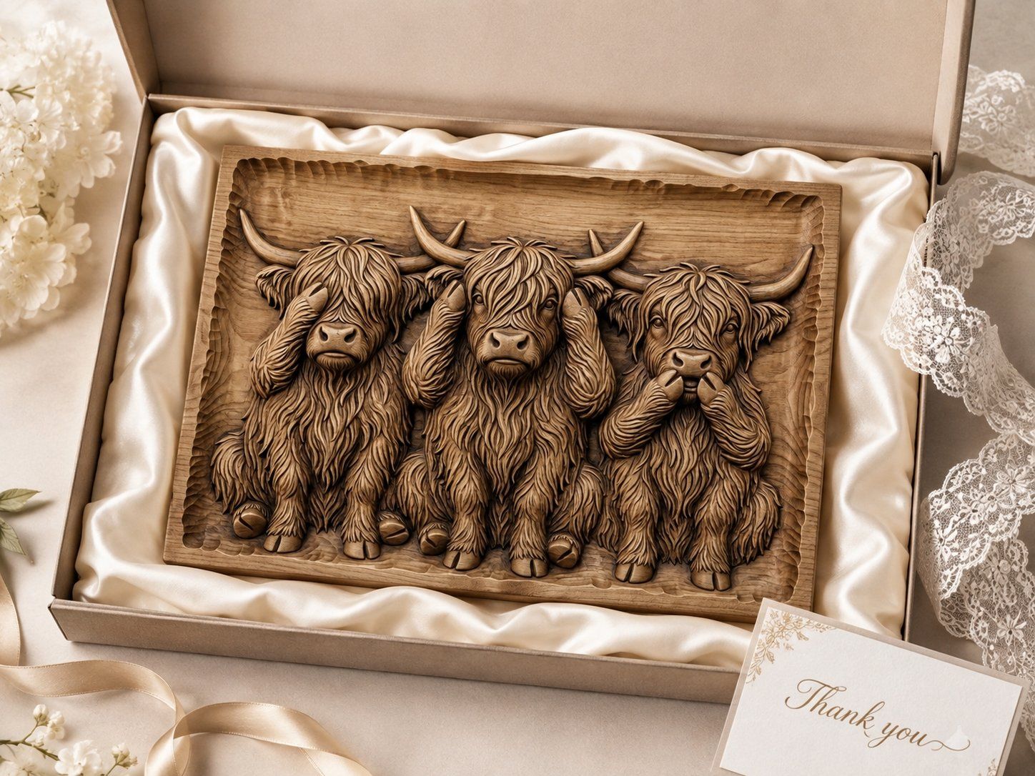 Highland Cow Wise Trio CNC Relief STL bas-relief STL — view 7