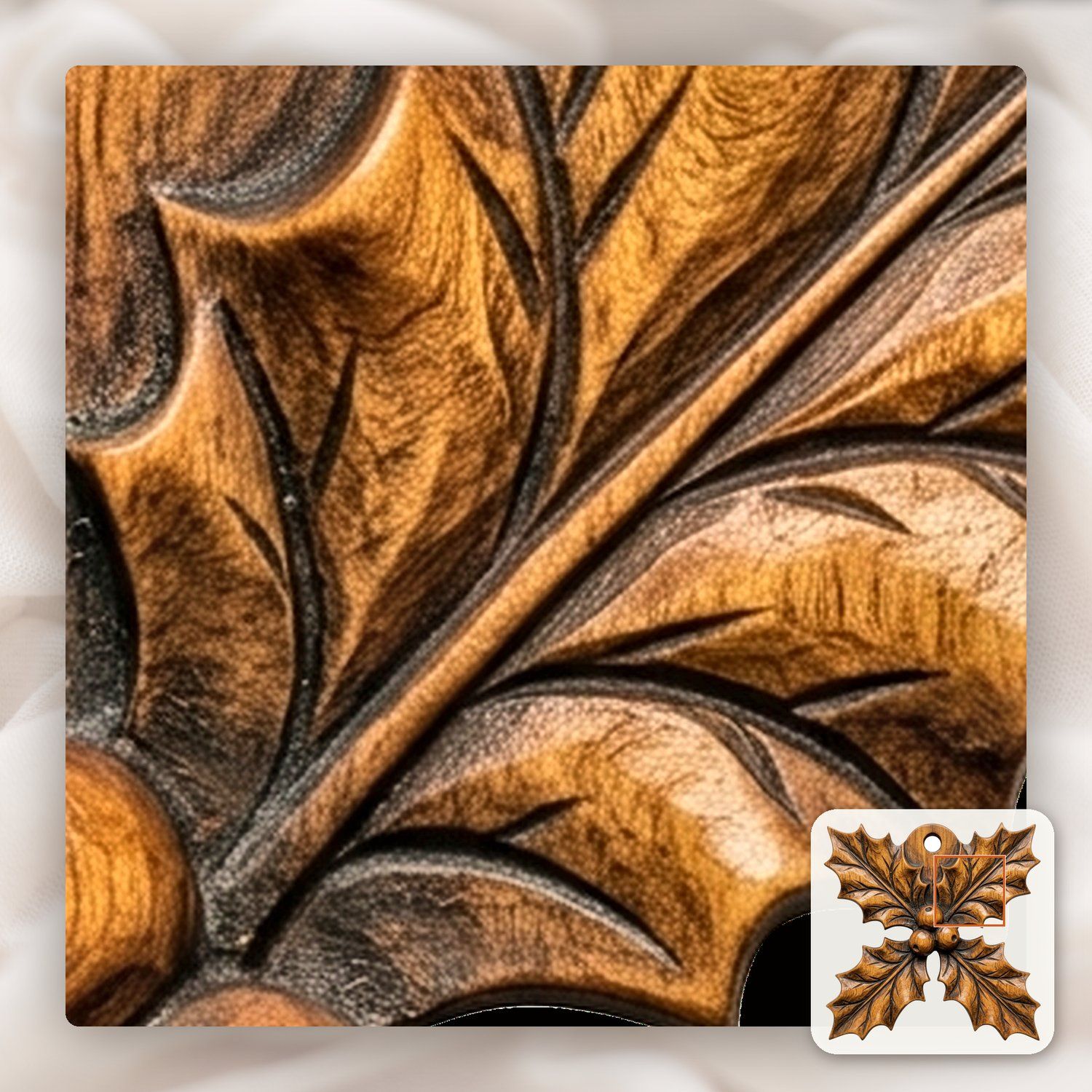 Holly Sprig Christmas Ornament CNC Relief STL bas-relief STL — view 12