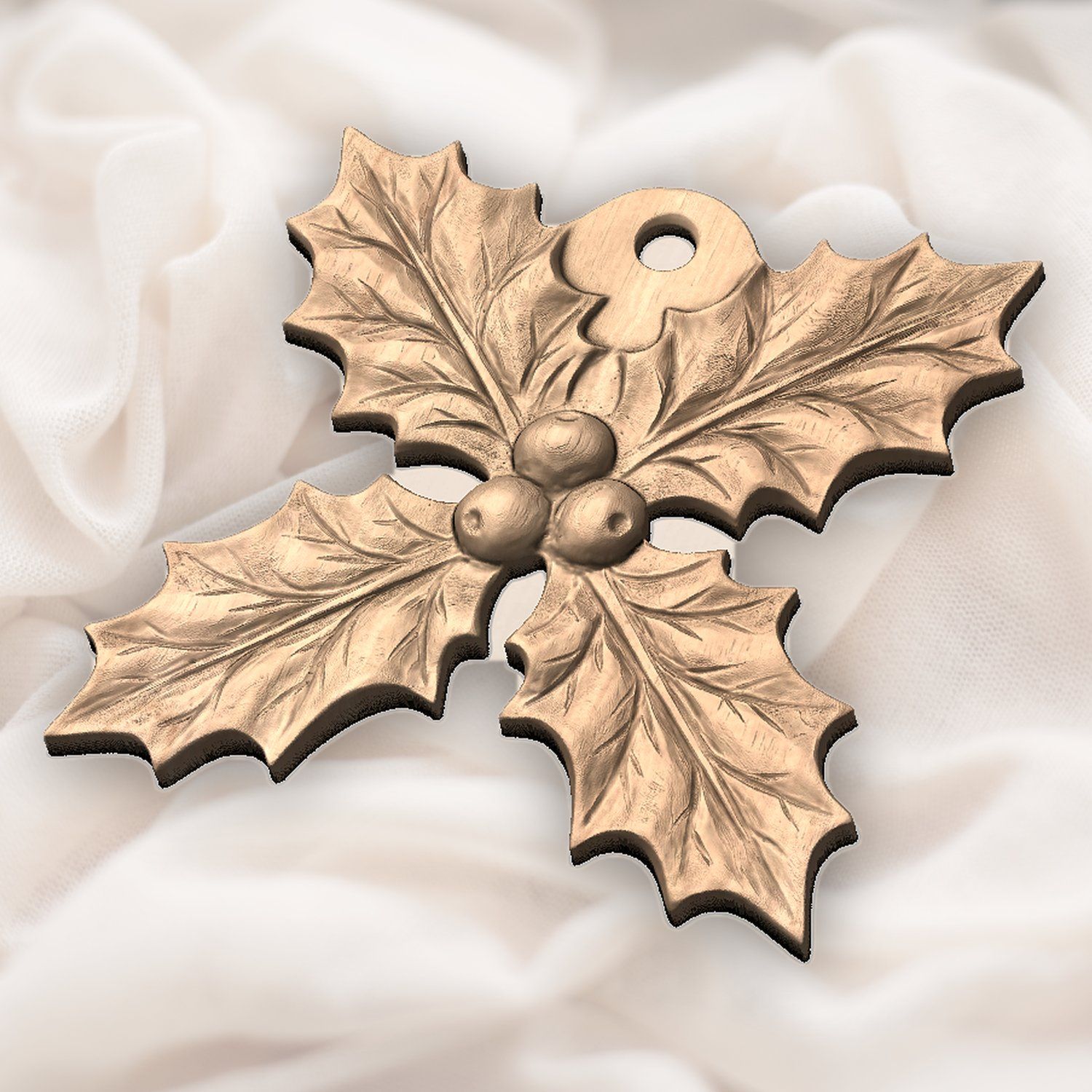 Holly Sprig Christmas Ornament CNC Relief STL bas-relief STL — view 6