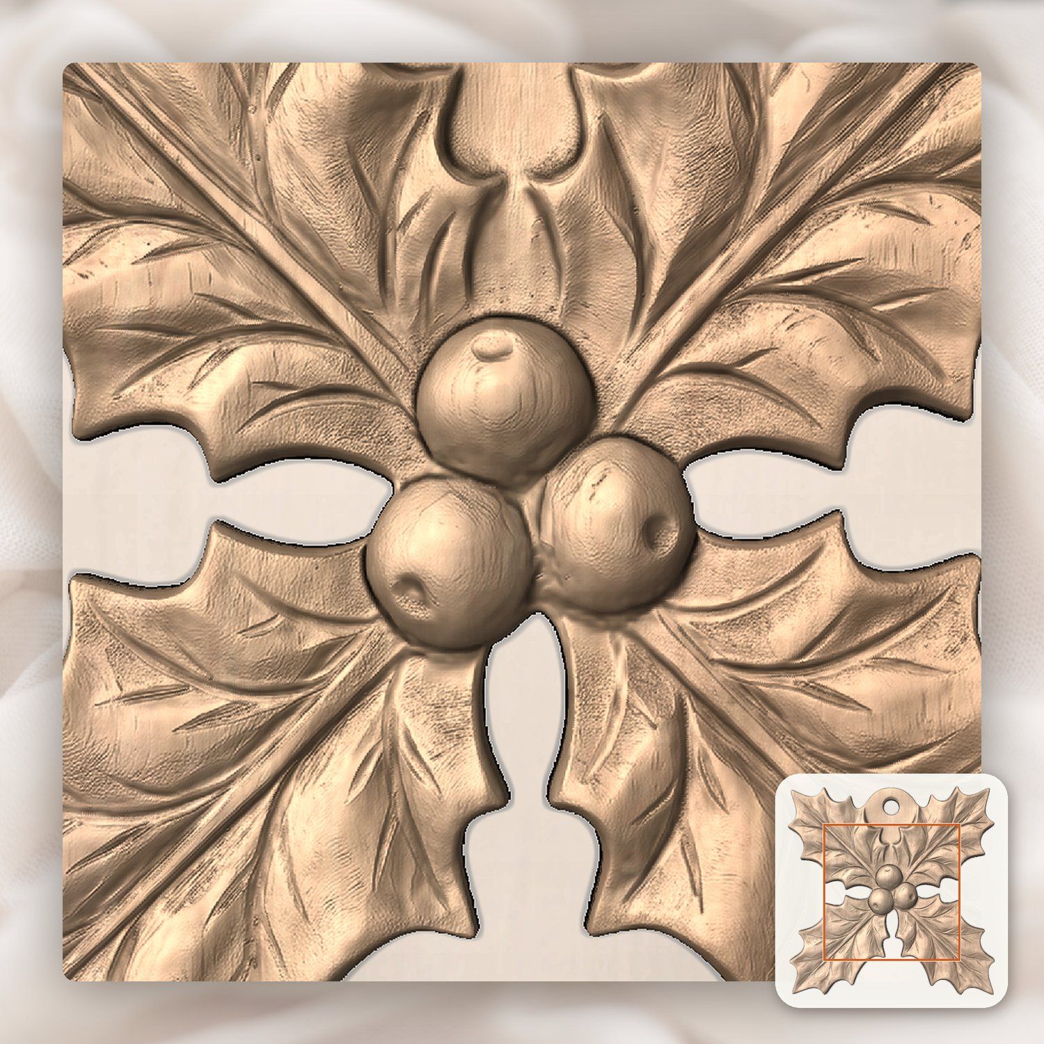 Holly Sprig Christmas Ornament CNC Relief STL bas-relief STL — view 7