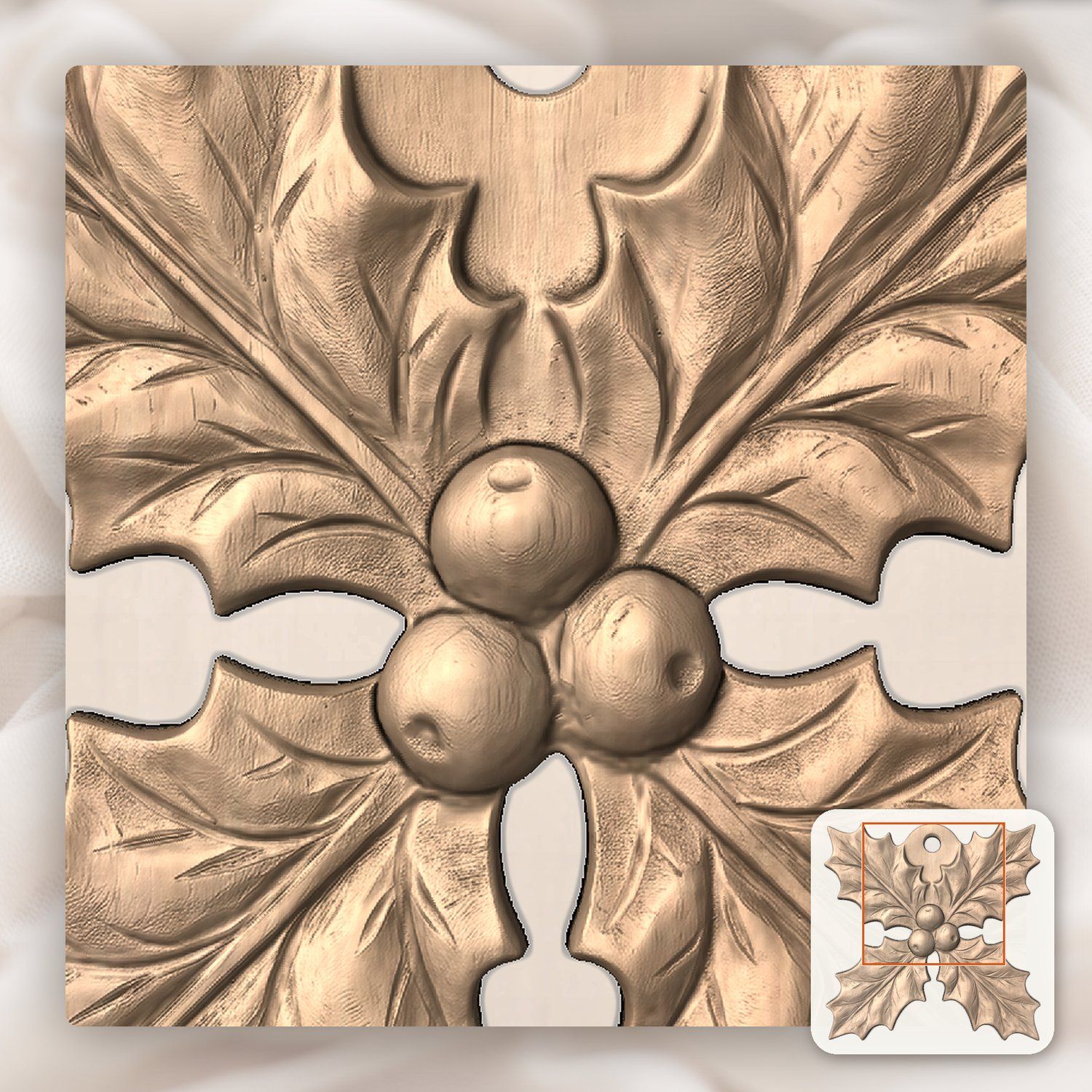 Holly Sprig Christmas Ornament CNC Relief STL bas-relief STL — view 8