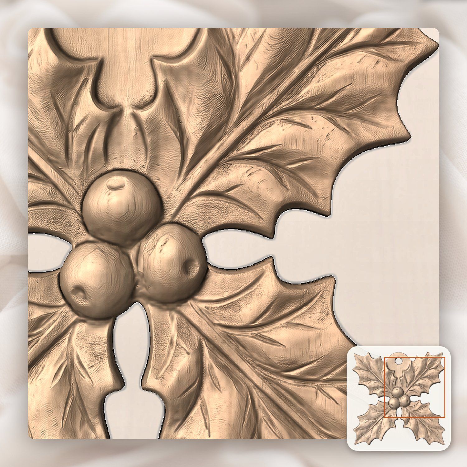 Holly Sprig Christmas Ornament CNC Relief STL bas-relief STL — view 9