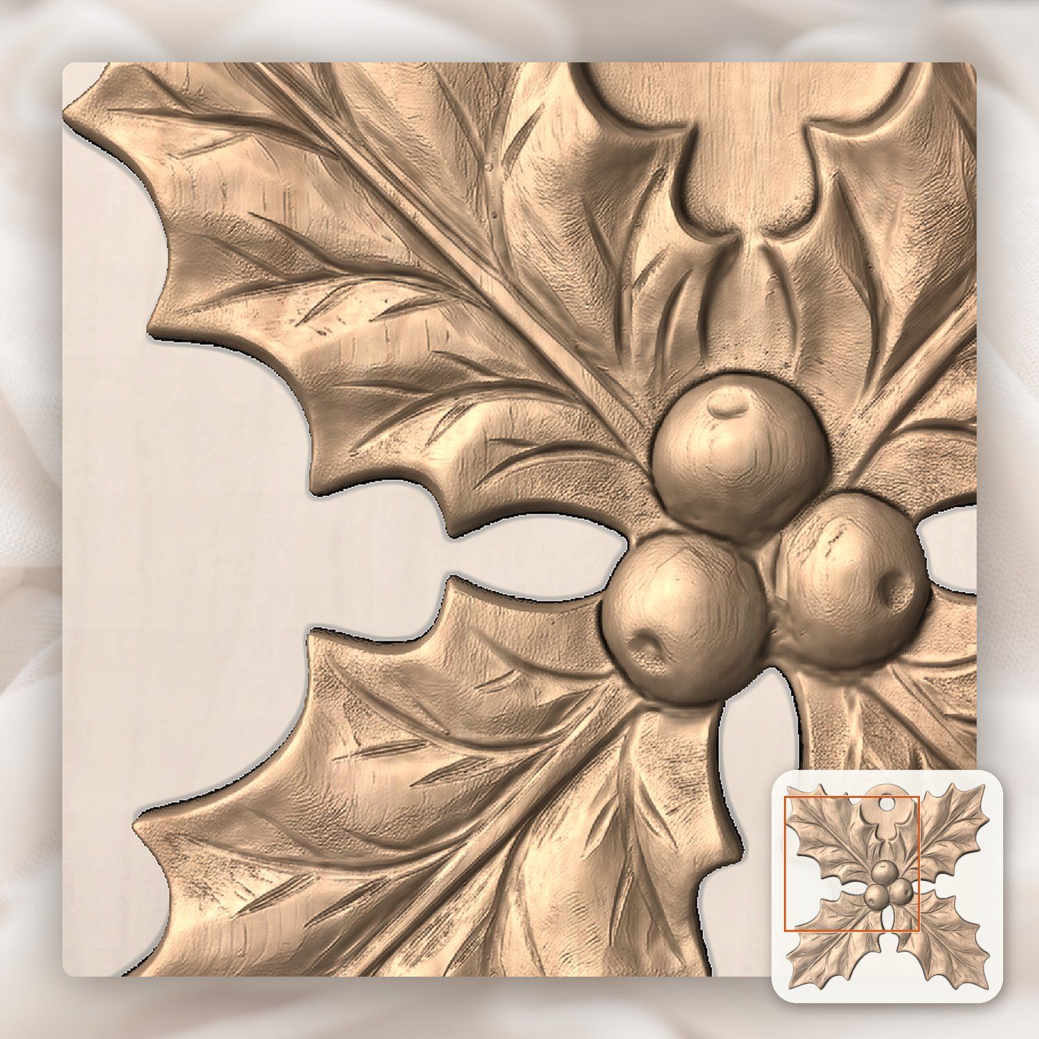Holly Sprig Christmas Ornament CNC Relief STL bas-relief STL — view 10