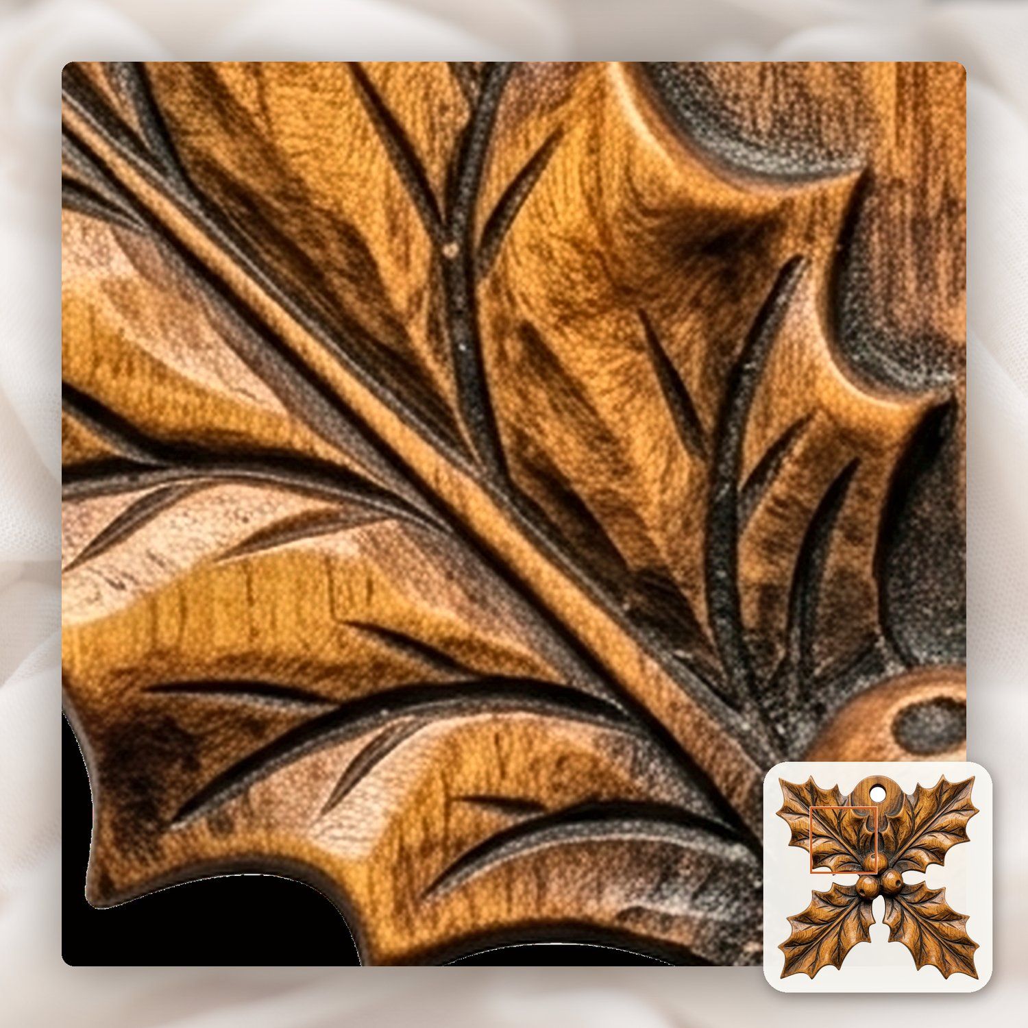 Holly Sprig Christmas Ornament CNC Relief STL bas-relief STL — view 11