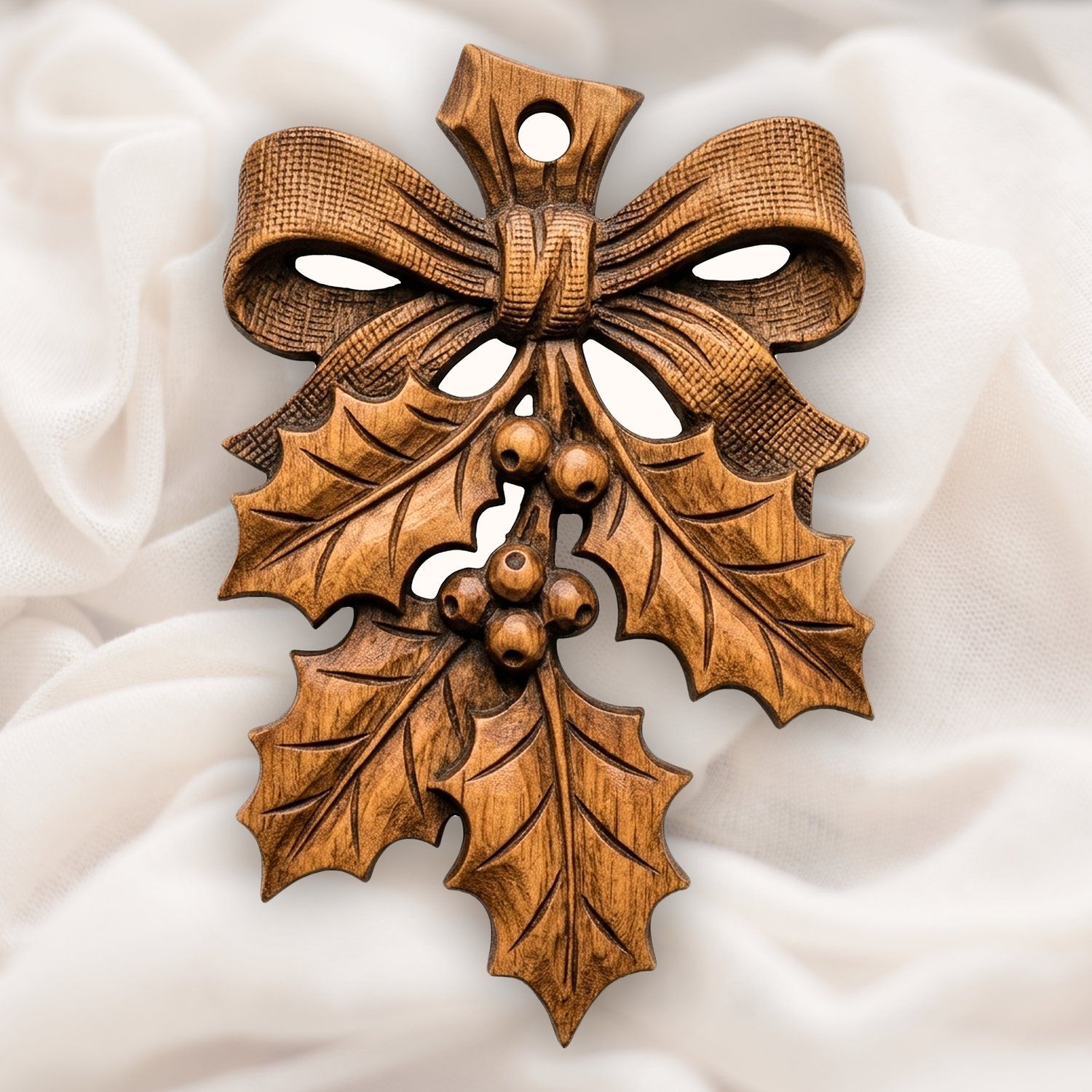 Holly Sprig Ornament Christmas Holiday CNC Relief STL bas-relief STL — view 4
