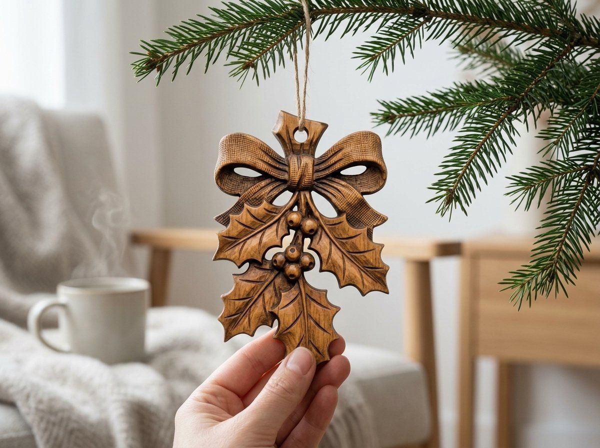 Holly Sprig Ornament Christmas Holiday CNC Relief STL bas-relief STL design
