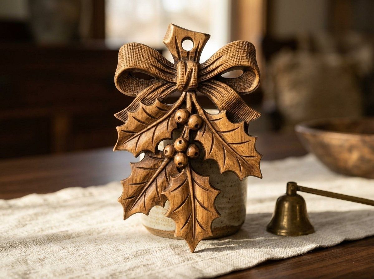 Holly Sprig Ornament Christmas Holiday CNC Relief STL bas-relief STL — view 13