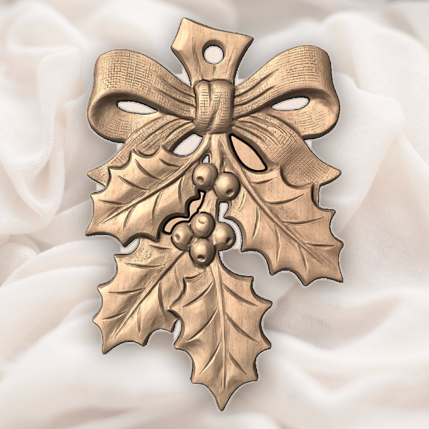 Holly Sprig Ornament Christmas Holiday CNC Relief STL bas-relief STL — view 5