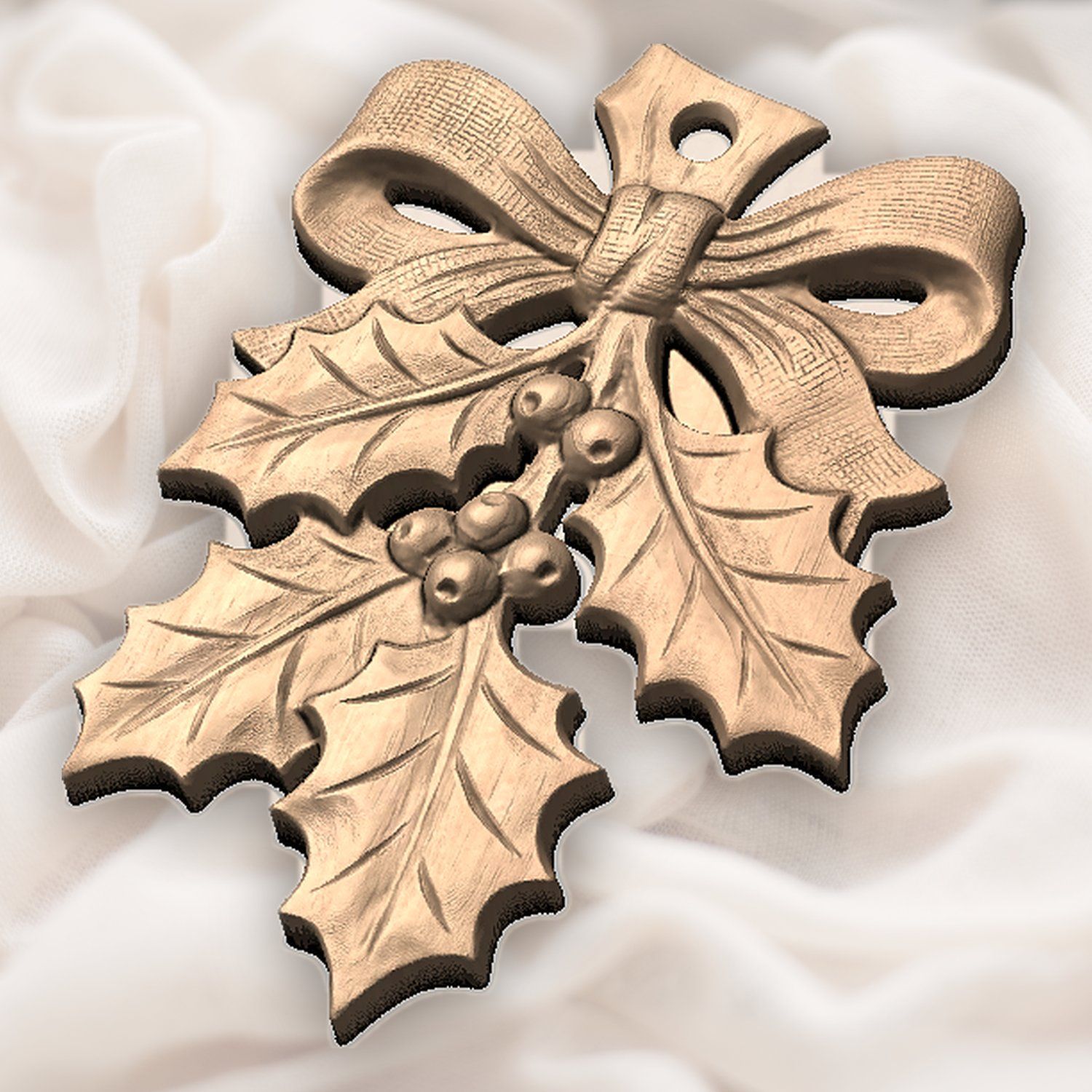 Holly Sprig Ornament Christmas Holiday CNC Relief STL bas-relief STL — view 6