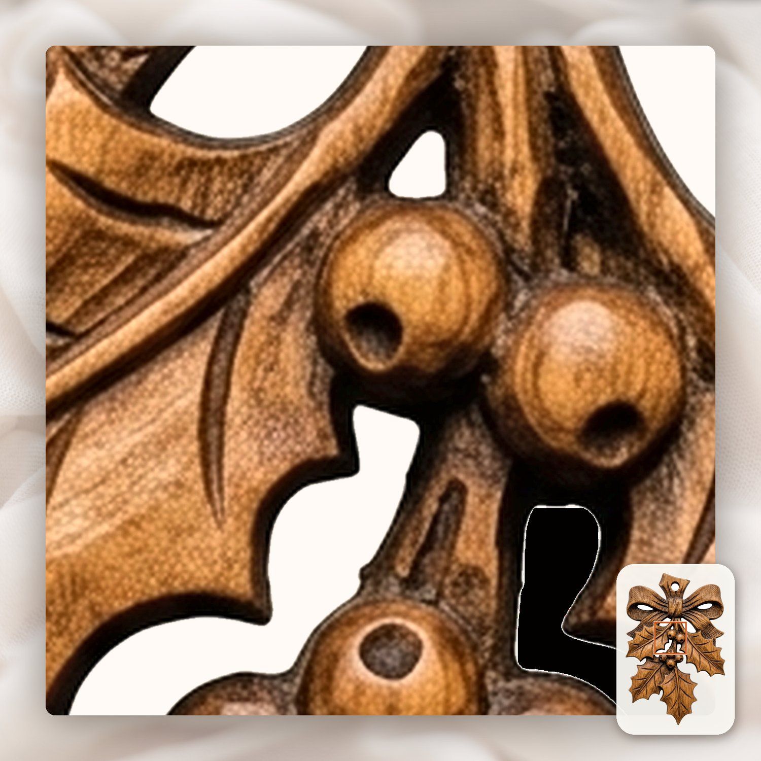 Holly Sprig Ornament Christmas Holiday CNC Relief STL bas-relief STL — view 11