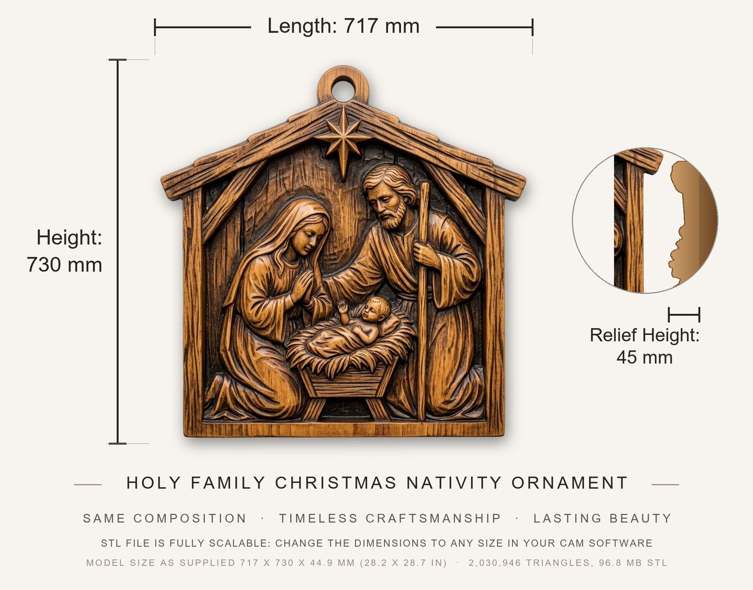 Holy Family Christmas Nativity Ornament CNC Relief STL bas-relief STL — view 3