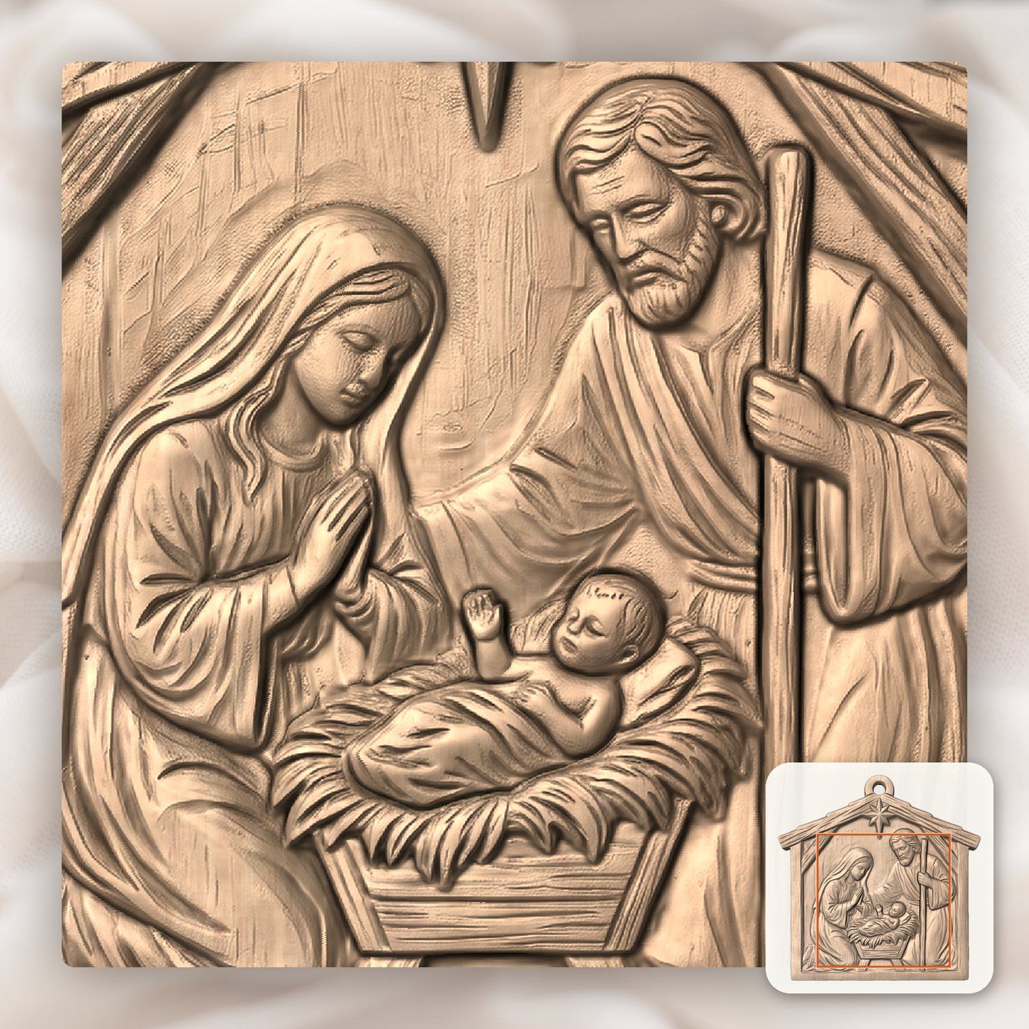 Holy Family Christmas Nativity Ornament CNC Relief STL bas-relief STL — view 7