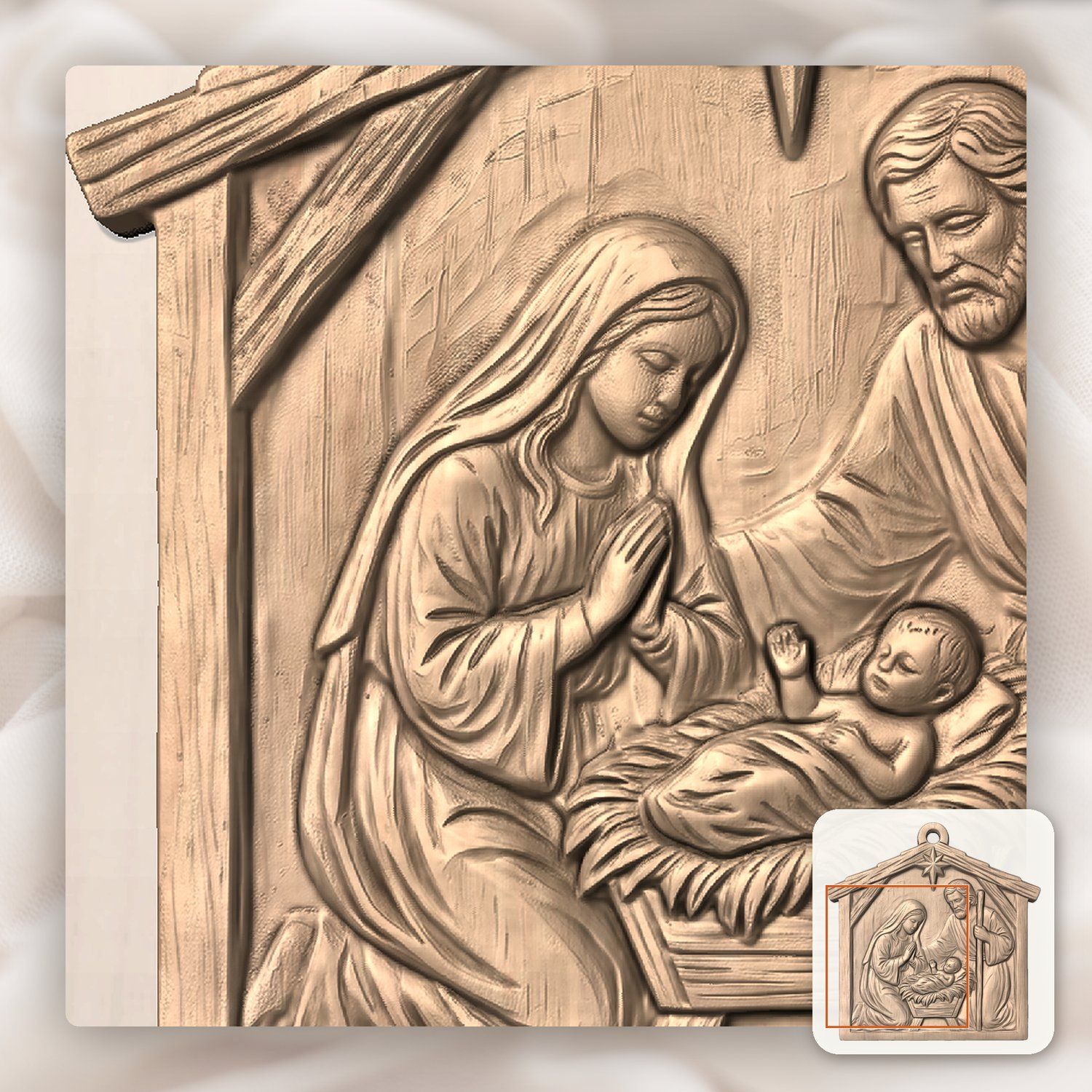 Holy Family Christmas Nativity Ornament CNC Relief STL bas-relief STL — view 8