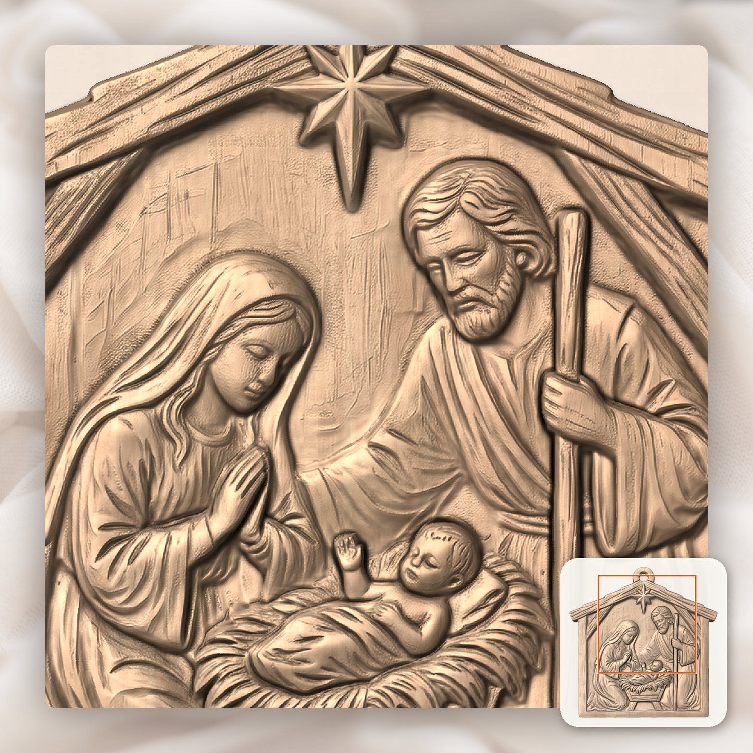 Holy Family Christmas Nativity Ornament CNC Relief STL bas-relief STL — view 9