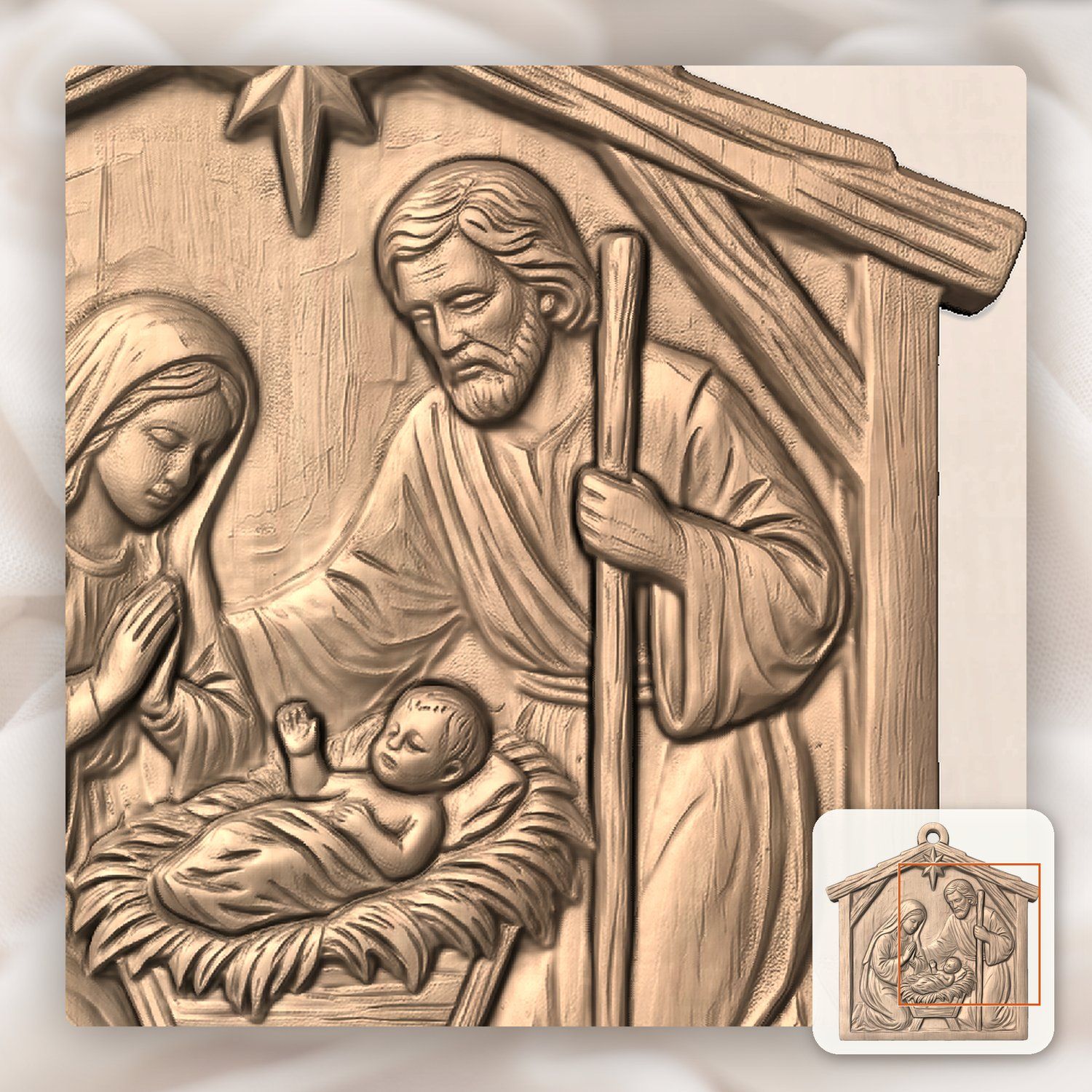 Holy Family Christmas Nativity Ornament CNC Relief STL bas-relief STL — view 10