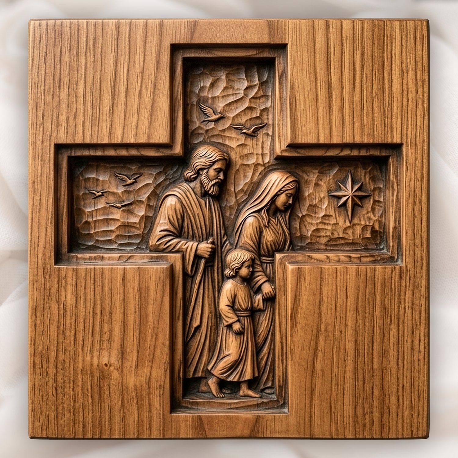 Holy Family Cross Religious Scene CNC Relief STL bas-relief STL design