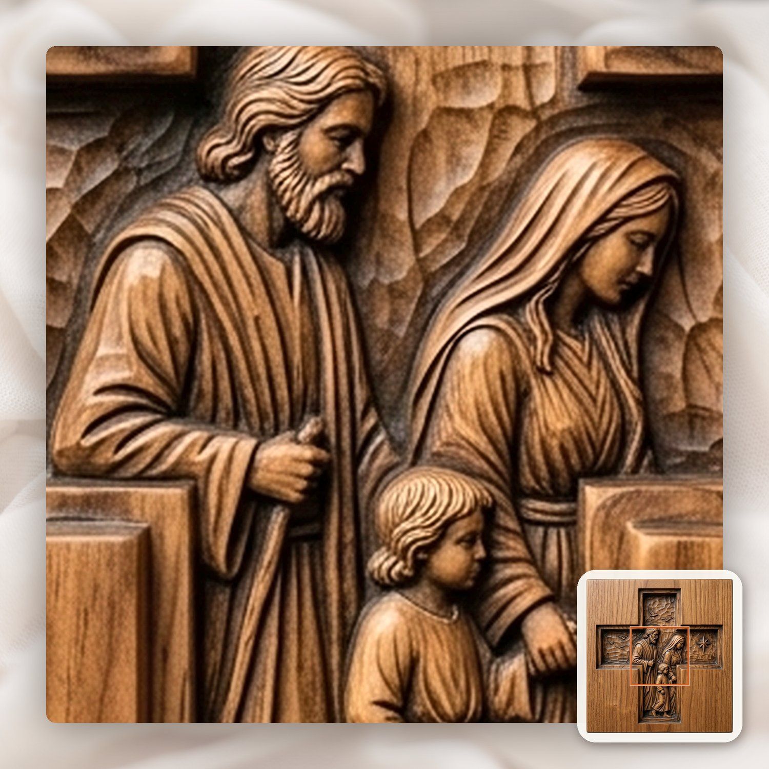 Holy Family Cross Religious Scene CNC Relief STL bas-relief STL — view 11