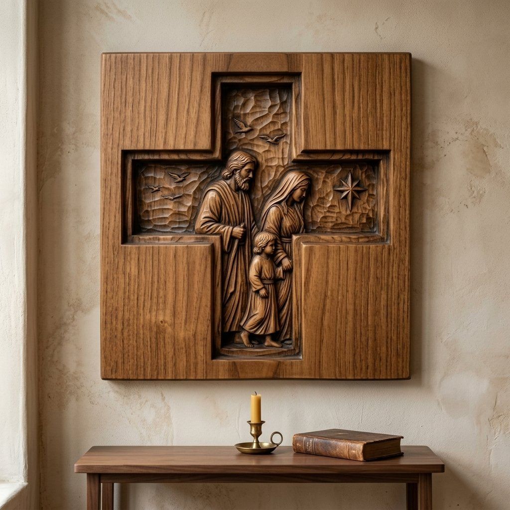 Holy Family Cross Religious Scene CNC Relief STL bas-relief STL — view 13