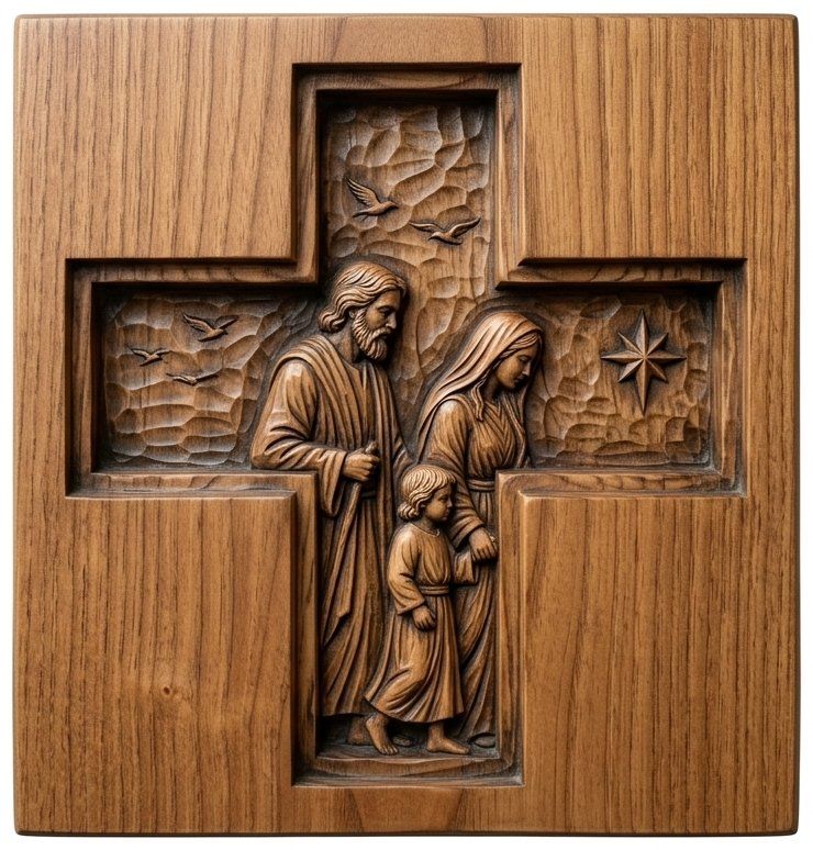 Holy Family Cross Religious Scene CNC Relief STL bas-relief STL — view 14