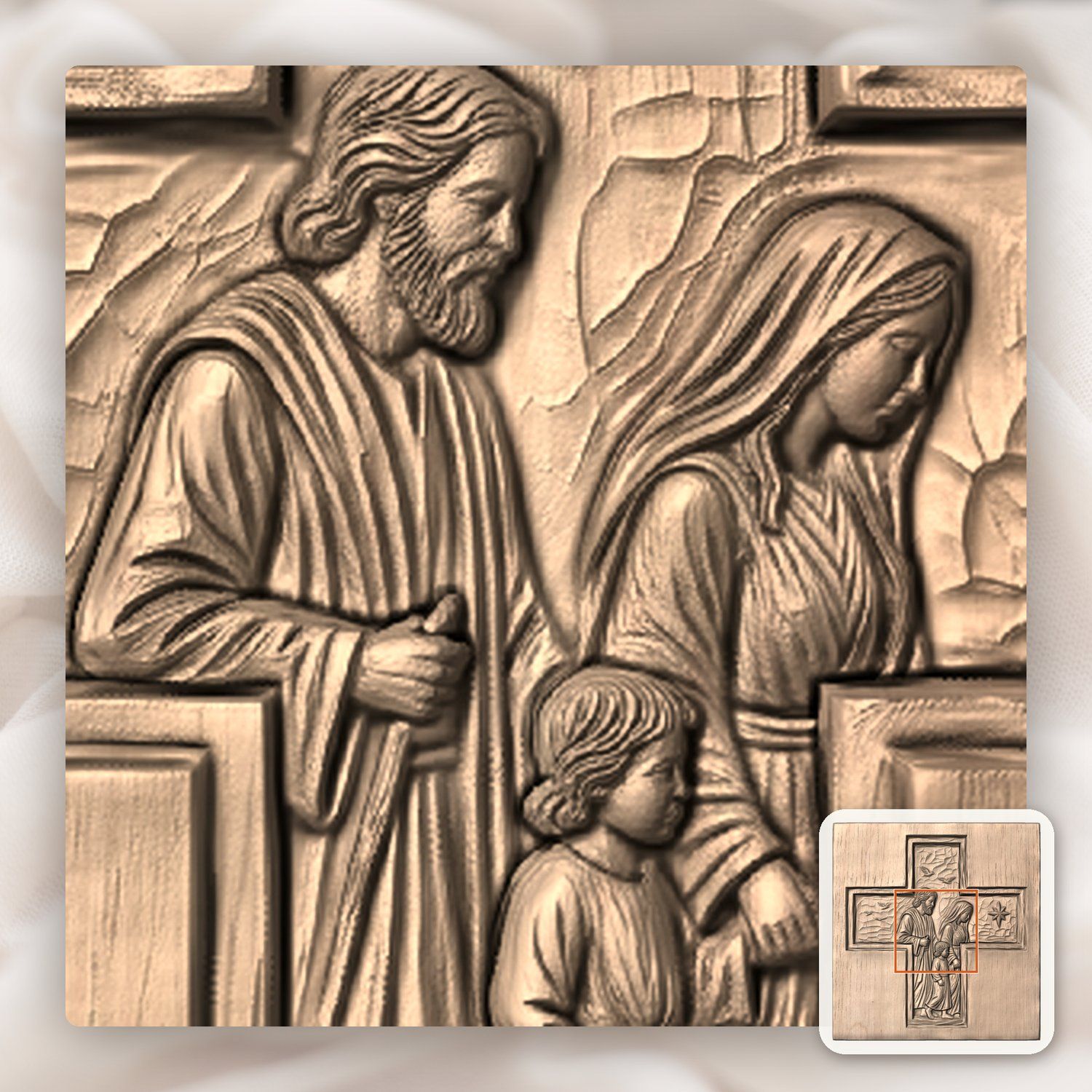 Holy Family Cross Religious Scene CNC Relief STL bas-relief STL — view 7