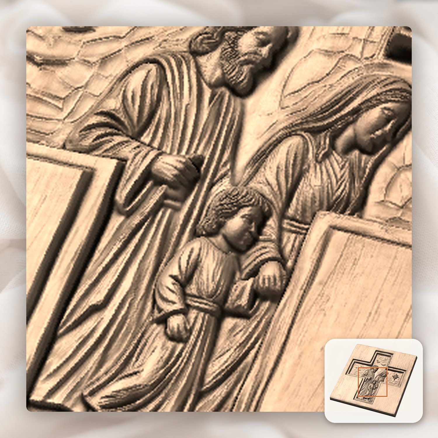 Holy Family Cross Religious Scene CNC Relief STL bas-relief STL — view 9
