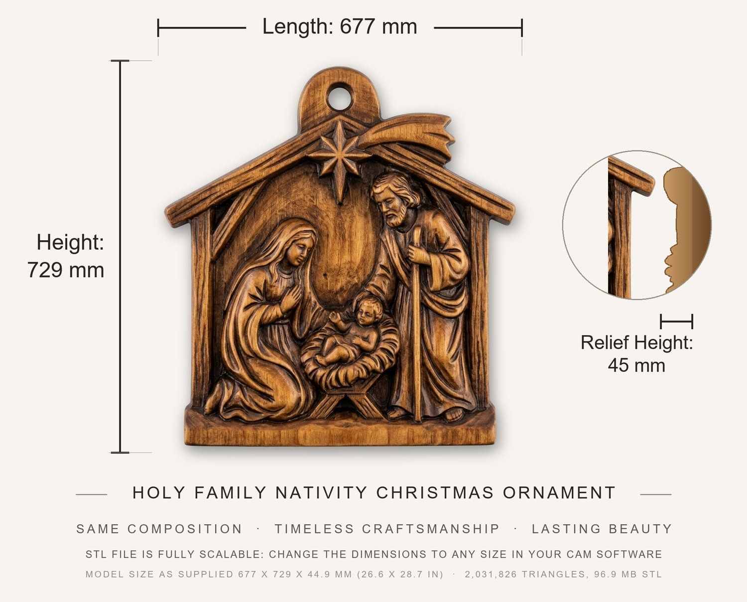 Christmas Tree  Ornament Holy Family Nativity CNC Relief STL bas-relief STL — view 3