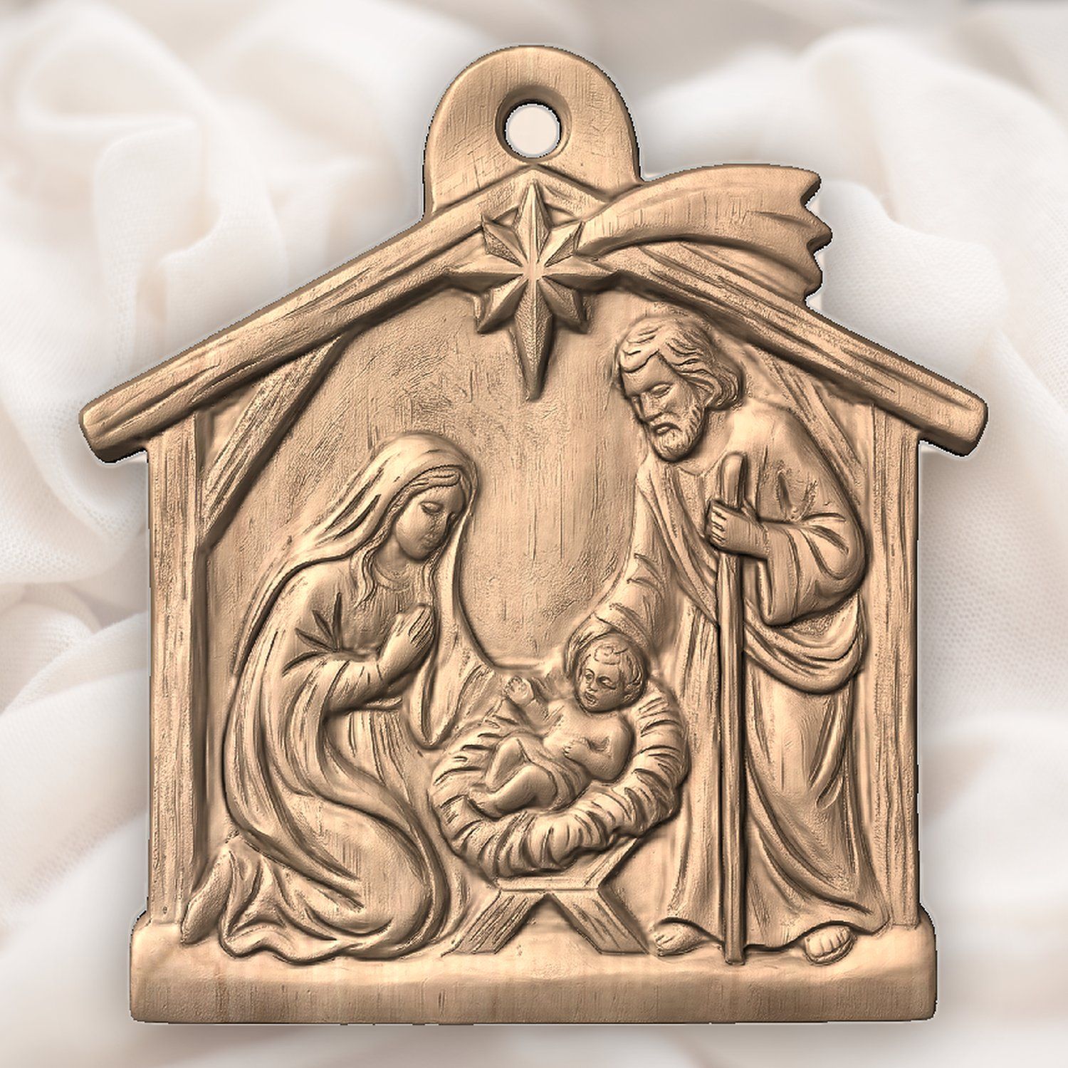 Christmas Tree  Ornament Holy Family Nativity CNC Relief STL bas-relief STL — view 5