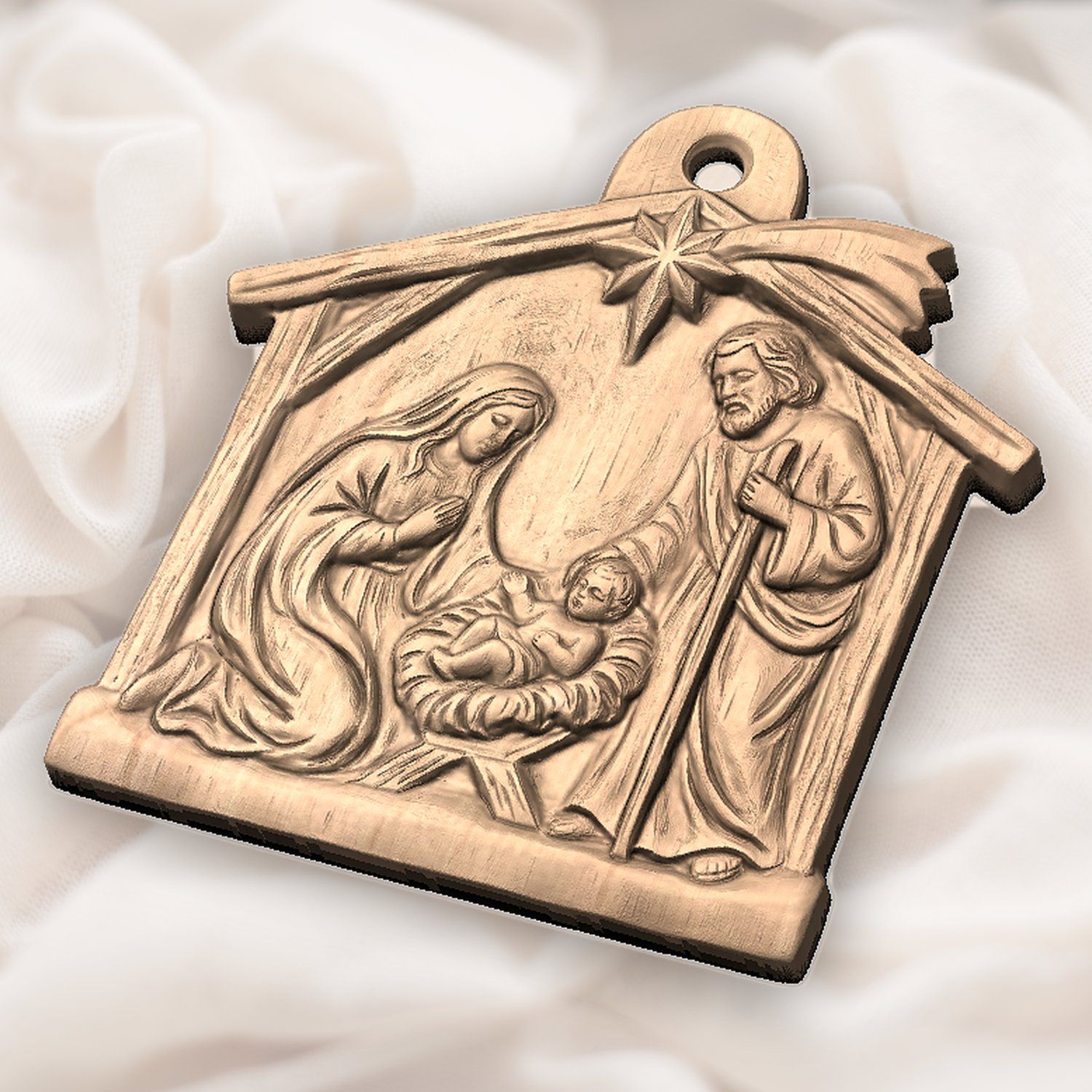 Christmas Tree  Ornament Holy Family Nativity CNC Relief STL bas-relief STL — view 6