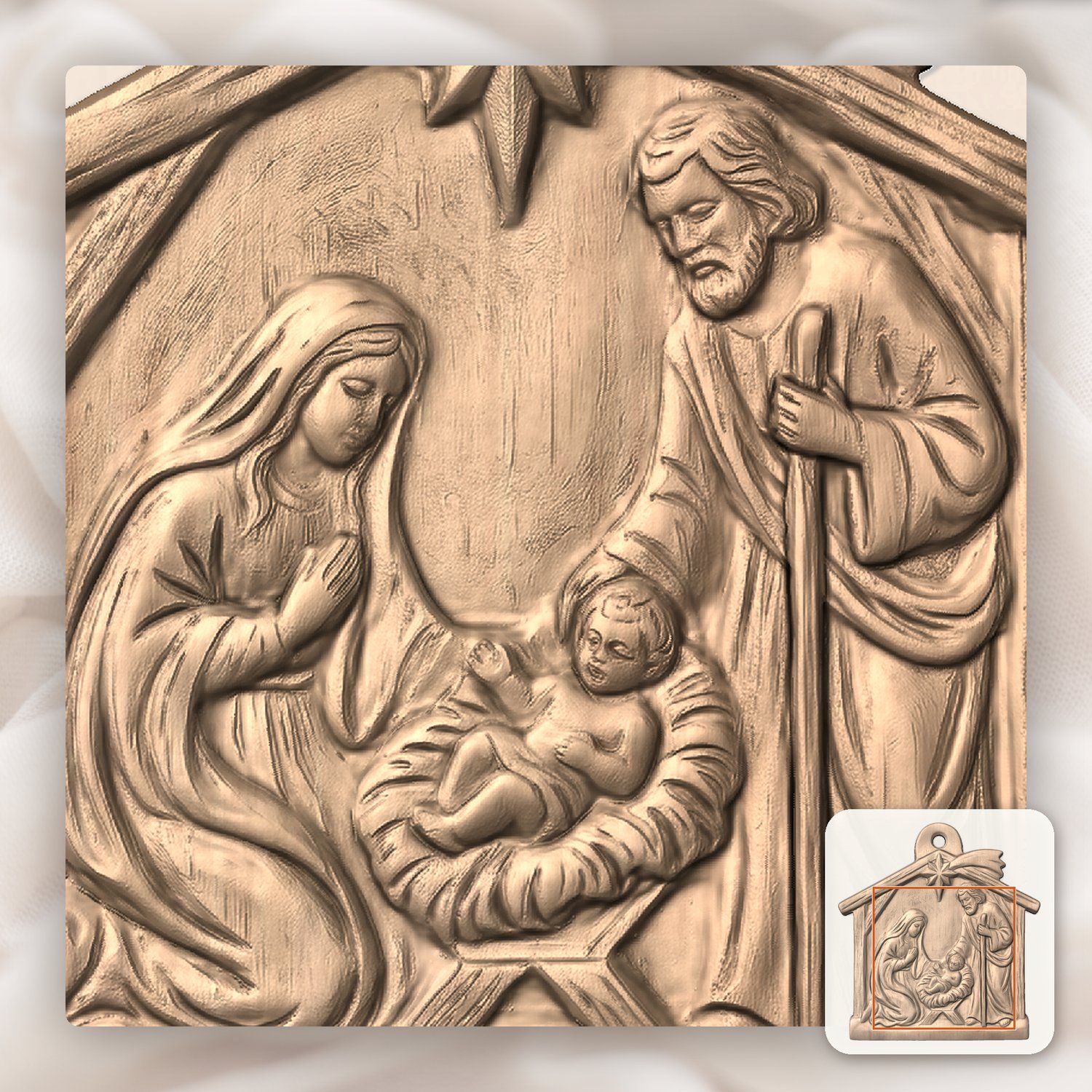 Christmas Tree  Ornament Holy Family Nativity CNC Relief STL bas-relief STL — view 7