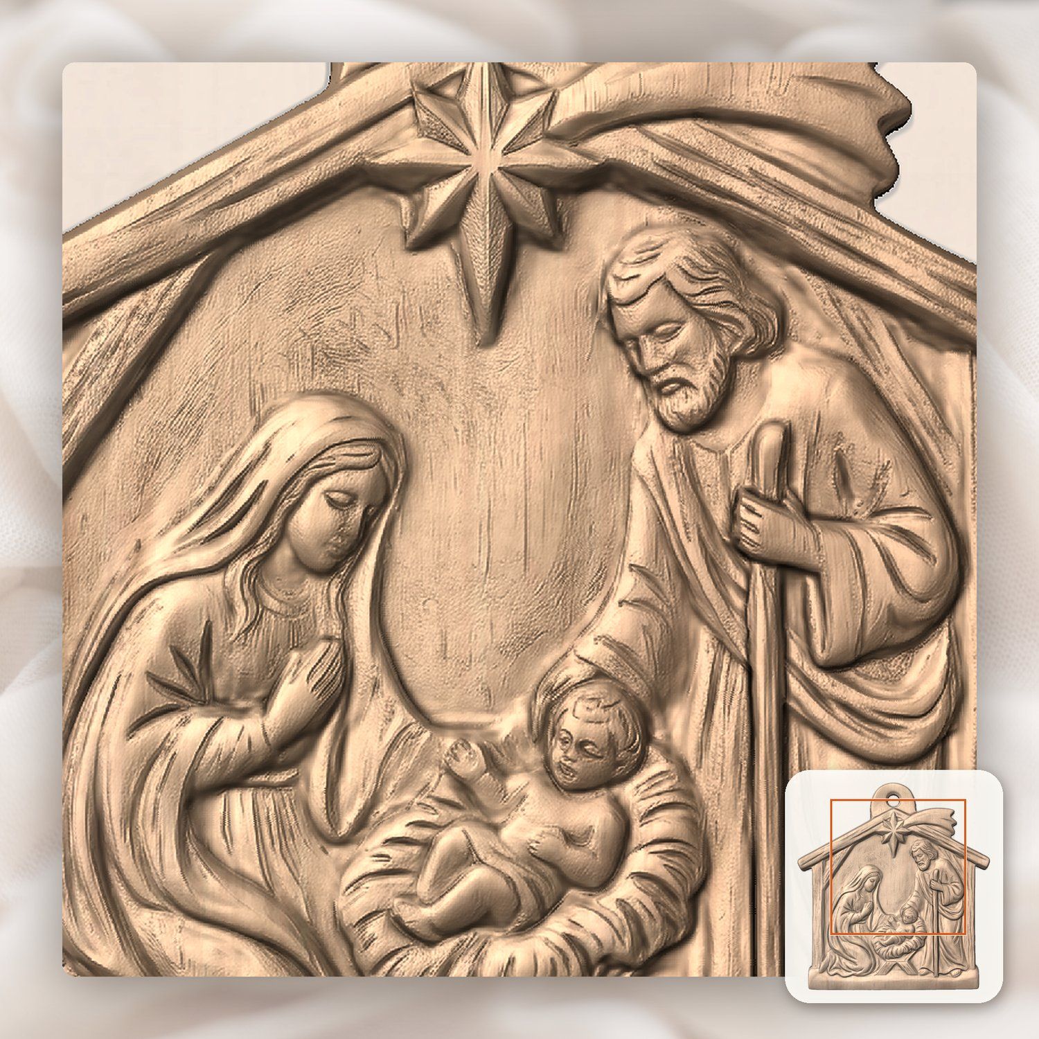 Christmas Tree  Ornament Holy Family Nativity CNC Relief STL bas-relief STL — view 8