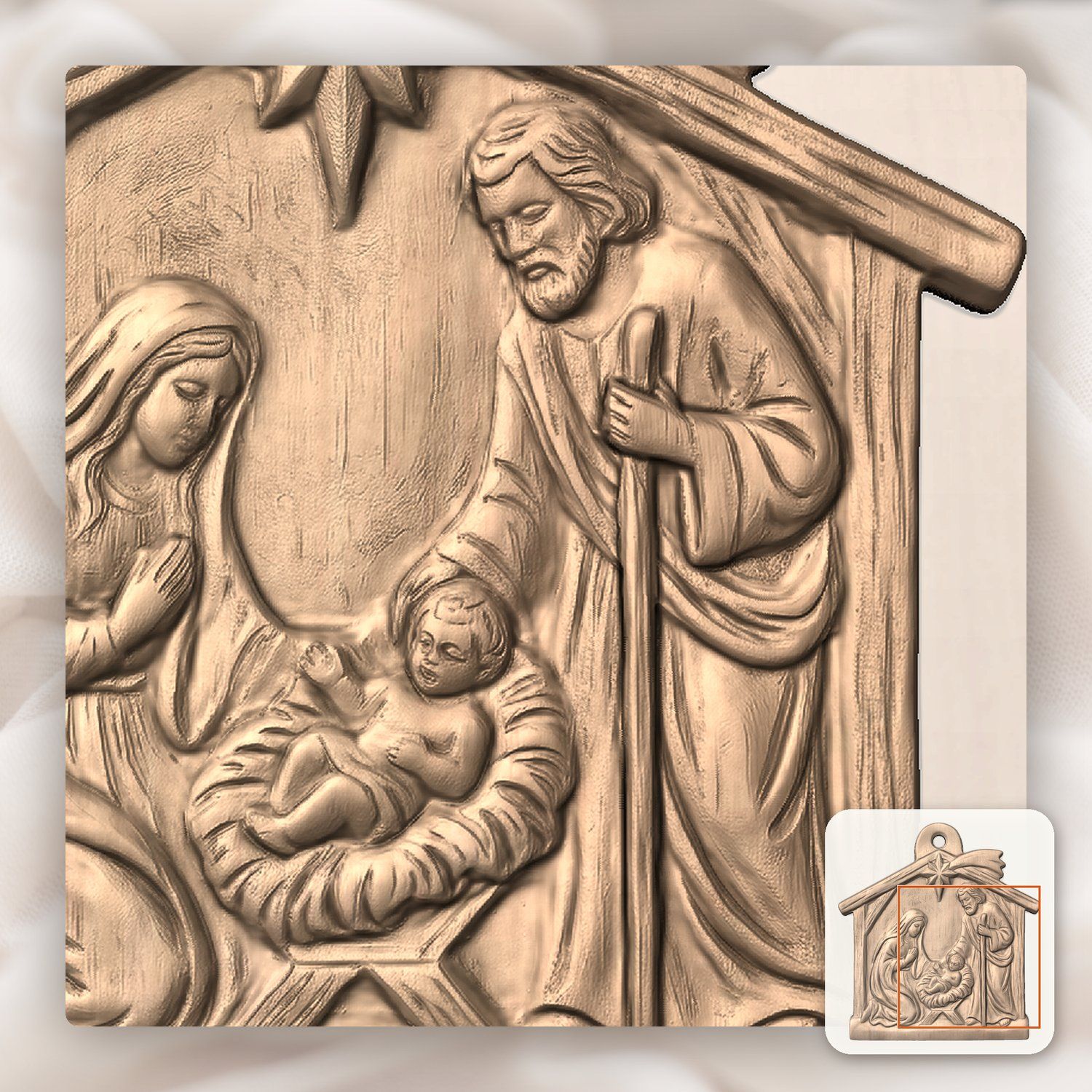 Christmas Tree  Ornament Holy Family Nativity CNC Relief STL bas-relief STL — view 10