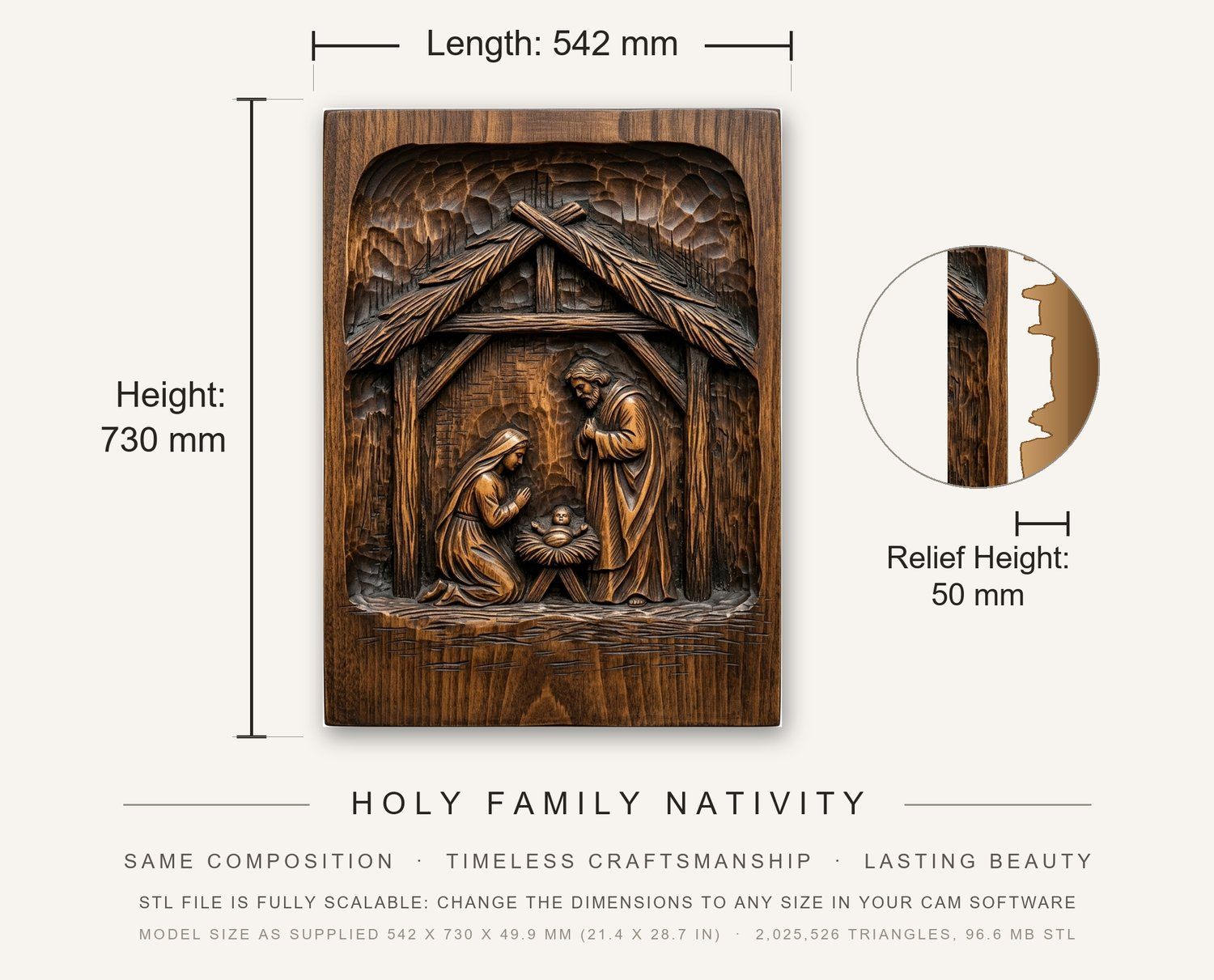 Holy Family Nativity CNC Relief STL bas-relief STL — view 3