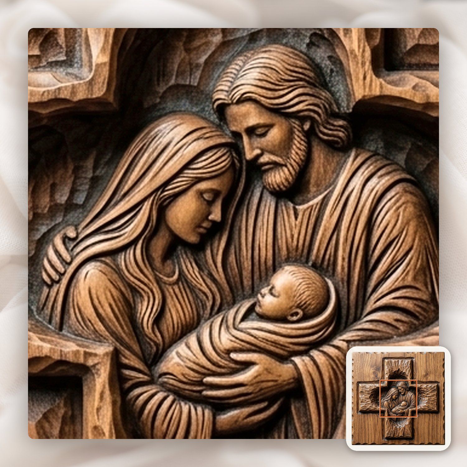 Holy Family Nativity Cross CNC Relief STL bas-relief STL — view 11